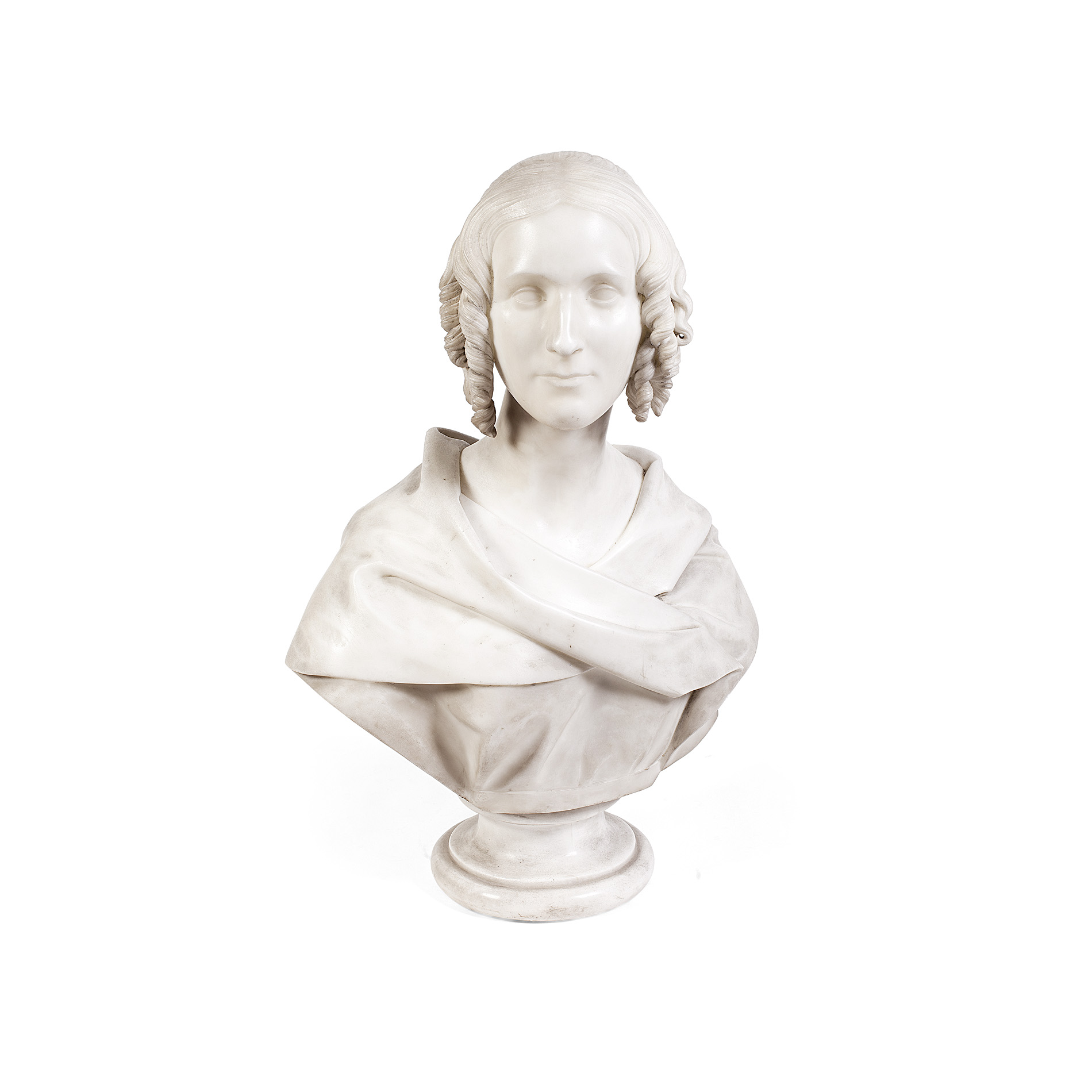 ENGLISH WHITE MARBLE BUST OF JANET POLLOK