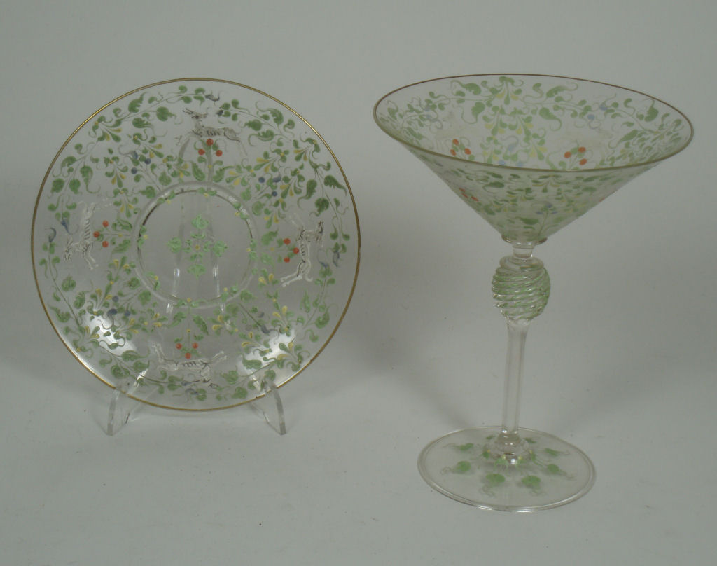An early 20th century Bohemian painted glass service