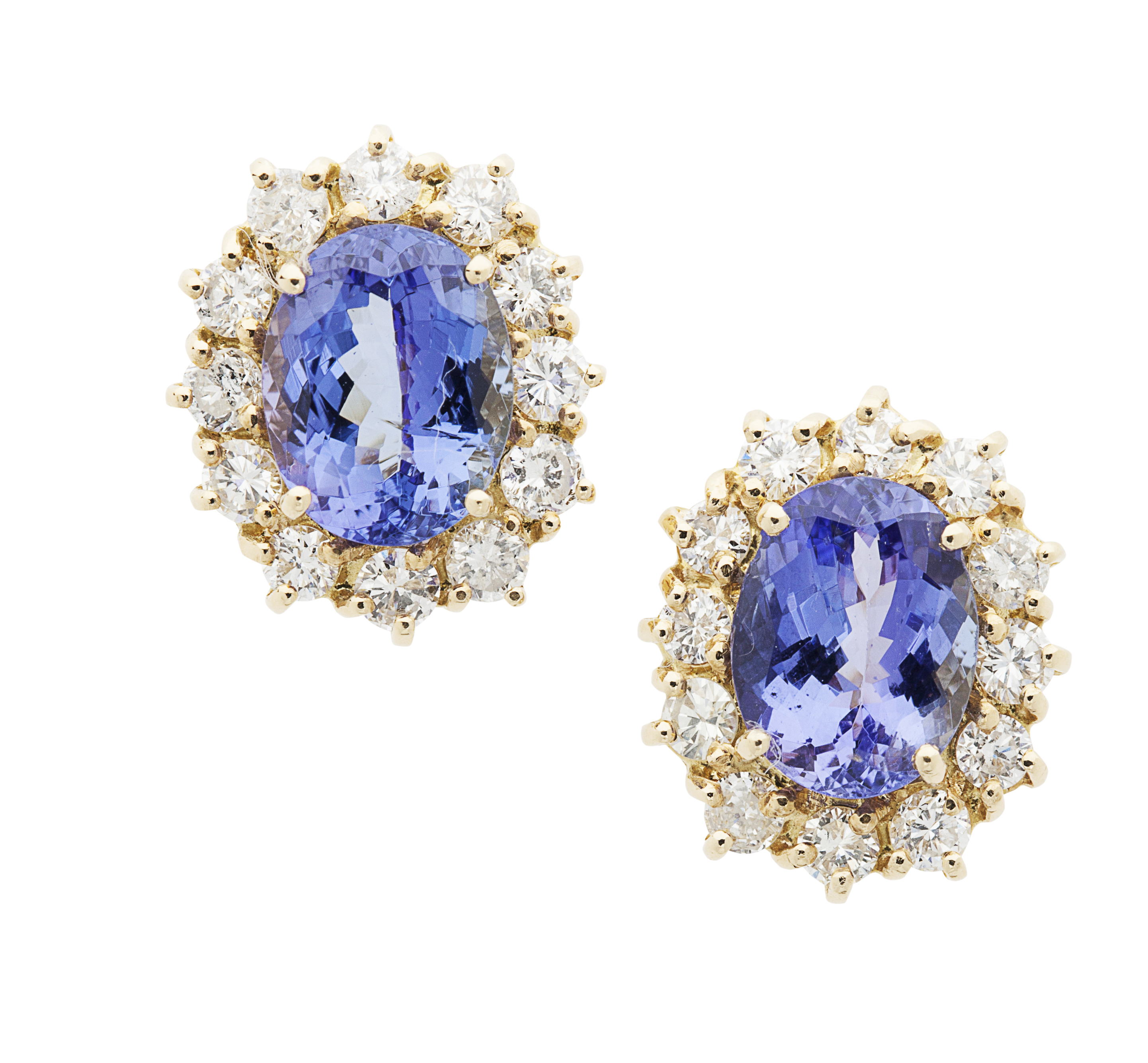 A pair of 18ct gold Tanzanite and diamond set cluster earrings