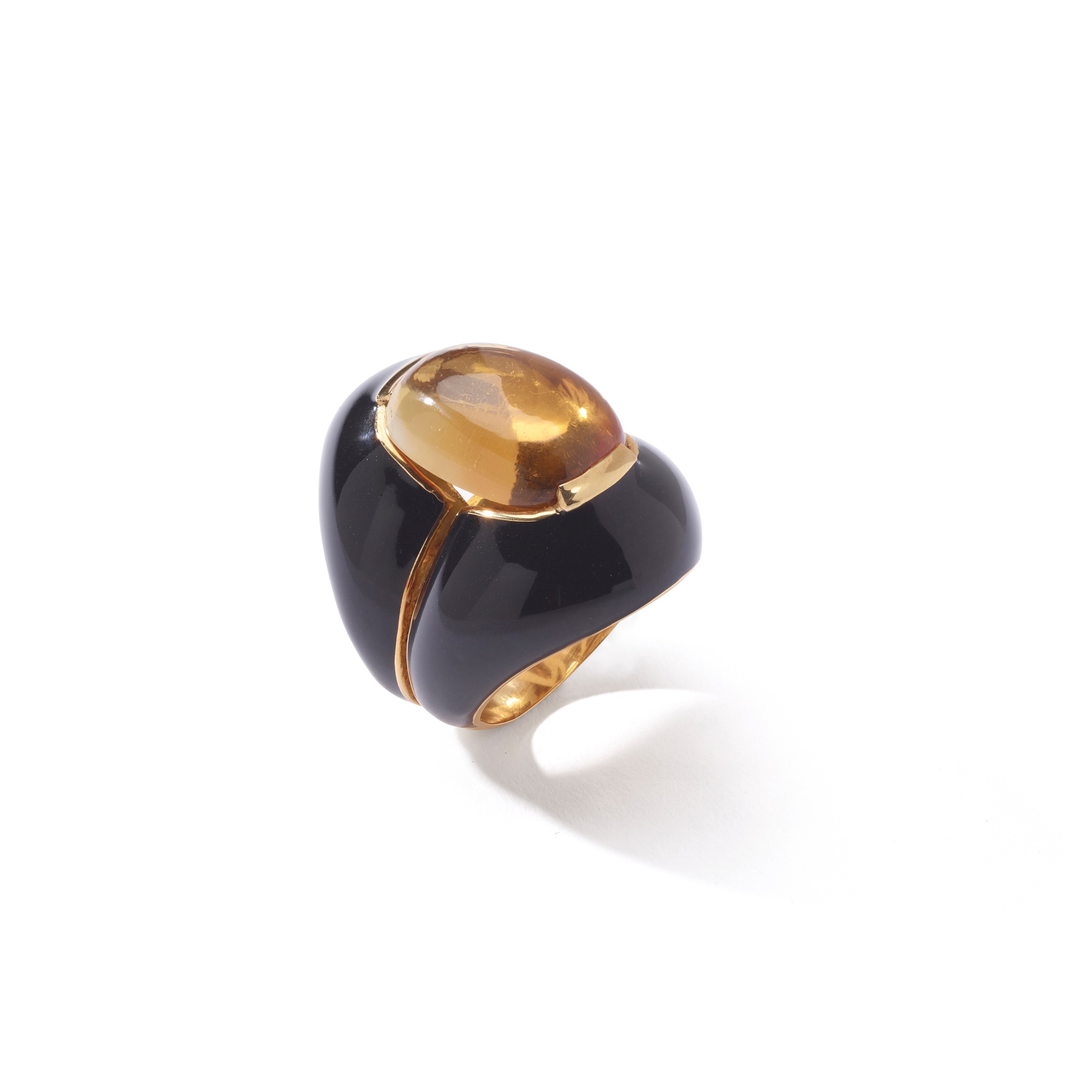 A black enamel and citrine dress ring