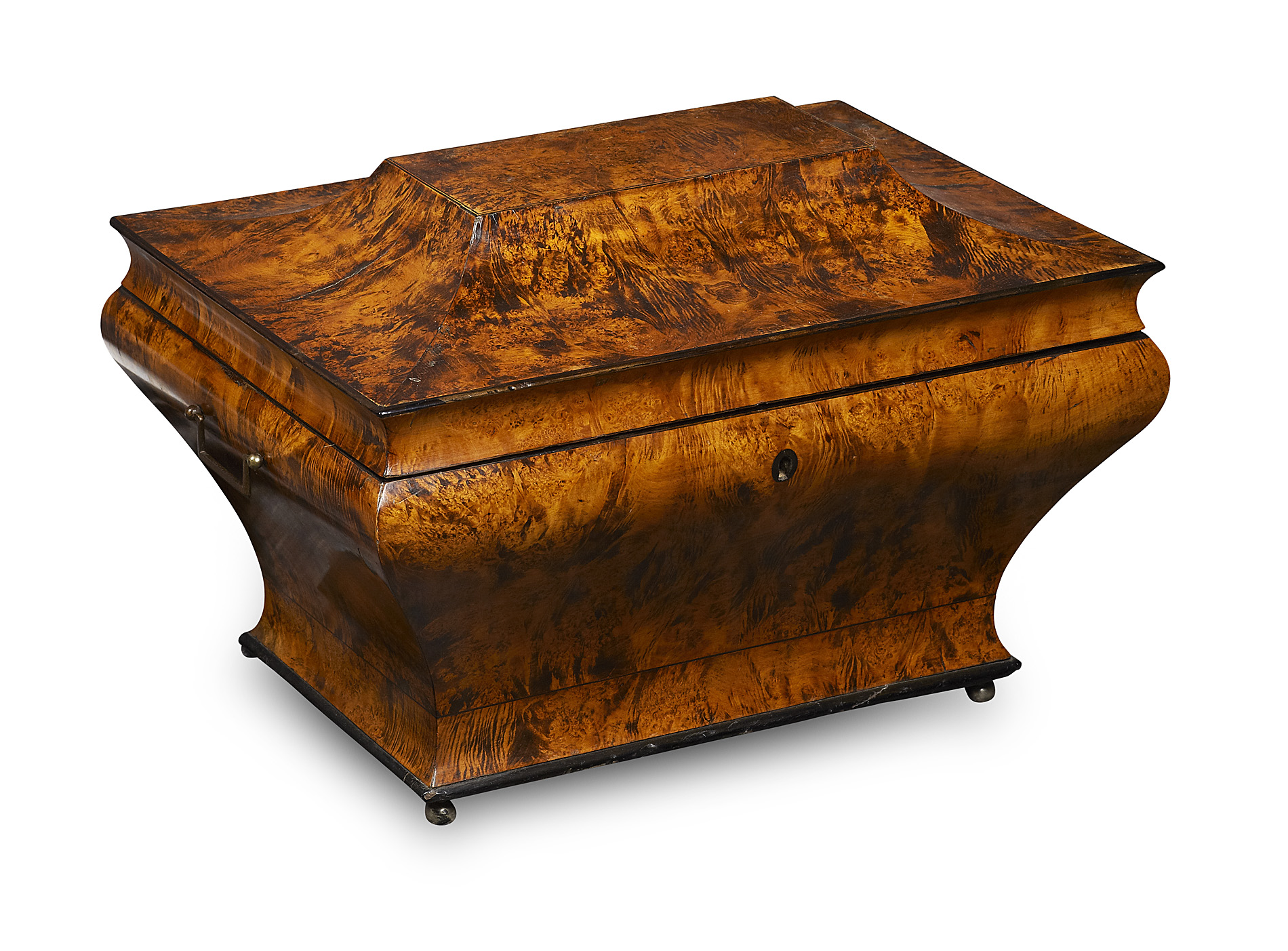 EARLY VICTORIAN MULBERRY AND EBONY TABLE CASKET