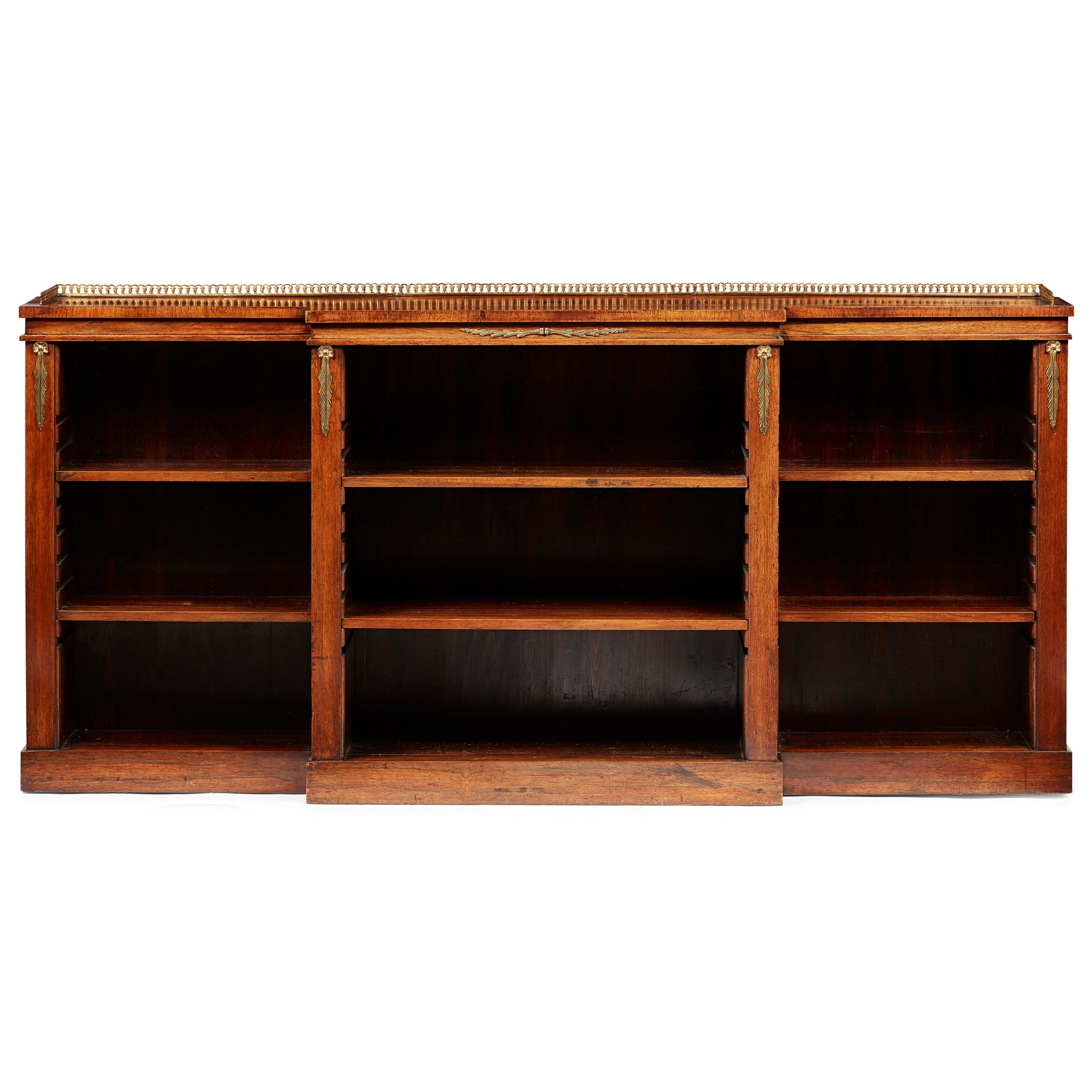 REGENCY ROSEWOOD BRASS MOUNTED LOW OPEN BOOKCASE