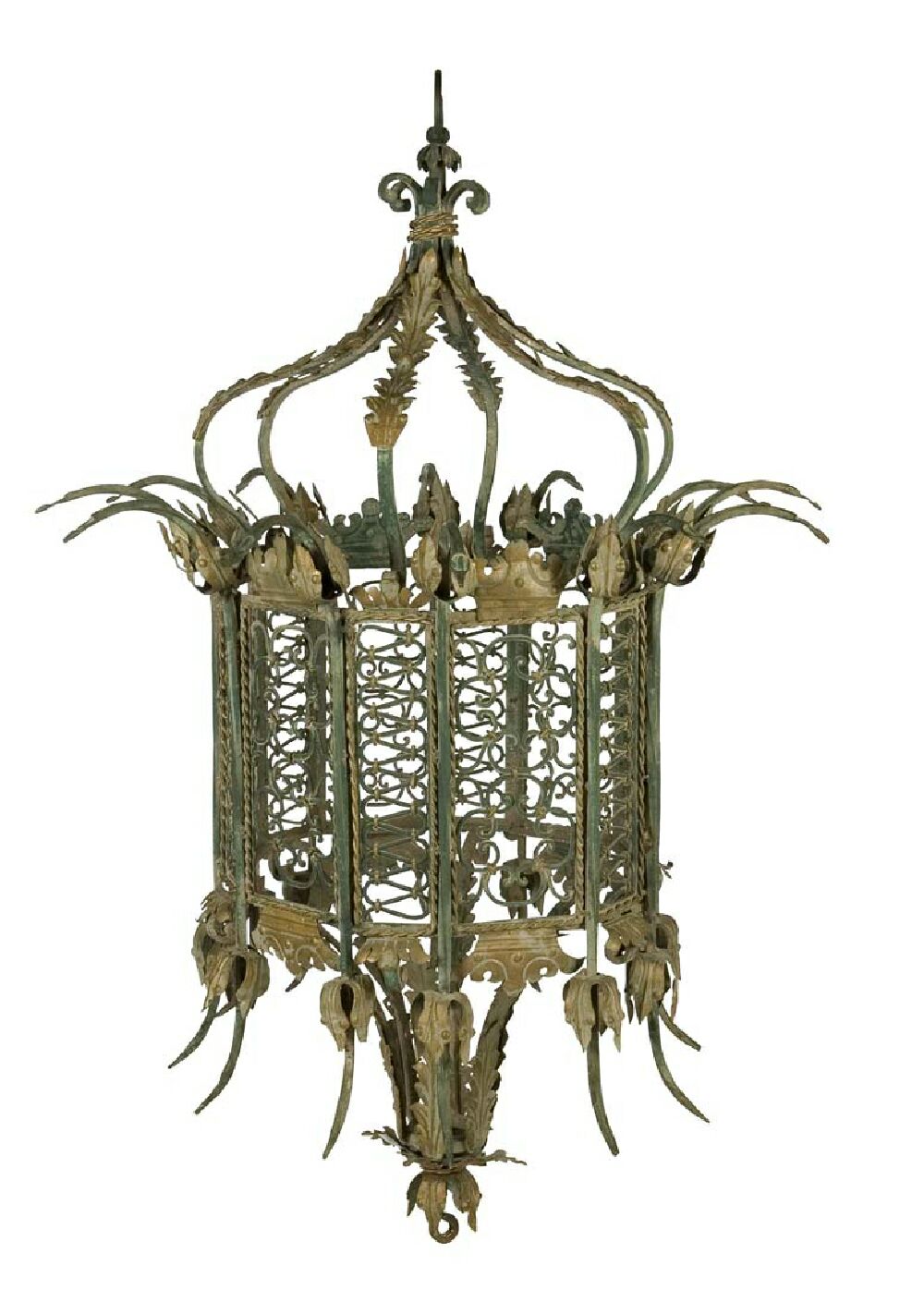 A 19th century wrought iron Gothic hall lantern
