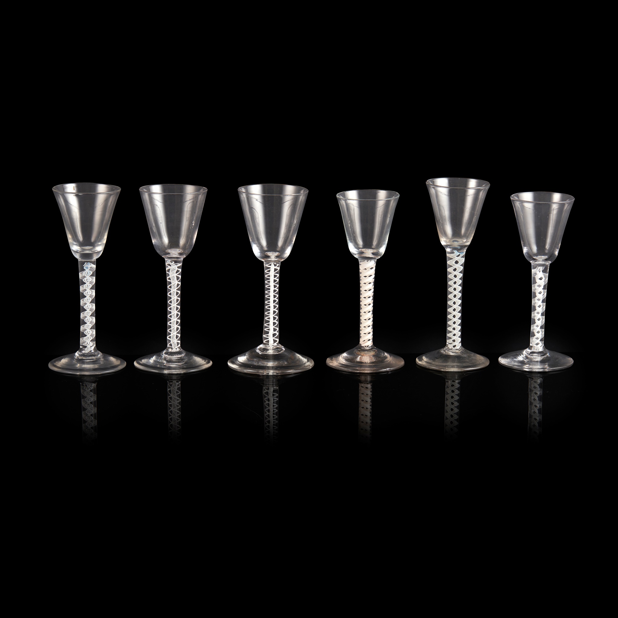 SIX GEORGIAN OPAQUE-TWIST STEM WINE GLASSES