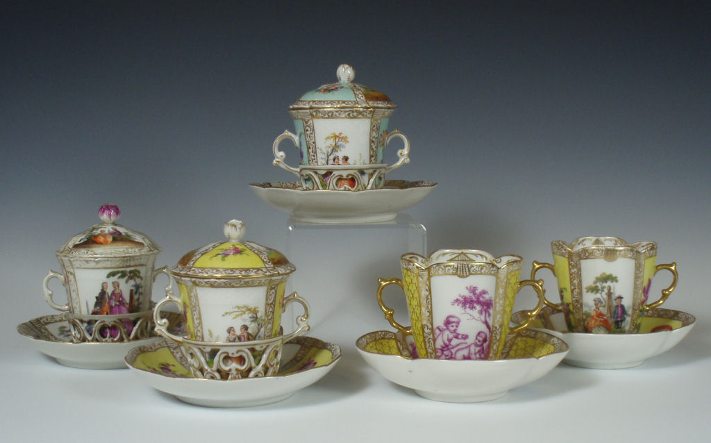 A group of five 19th century German cabinet cups