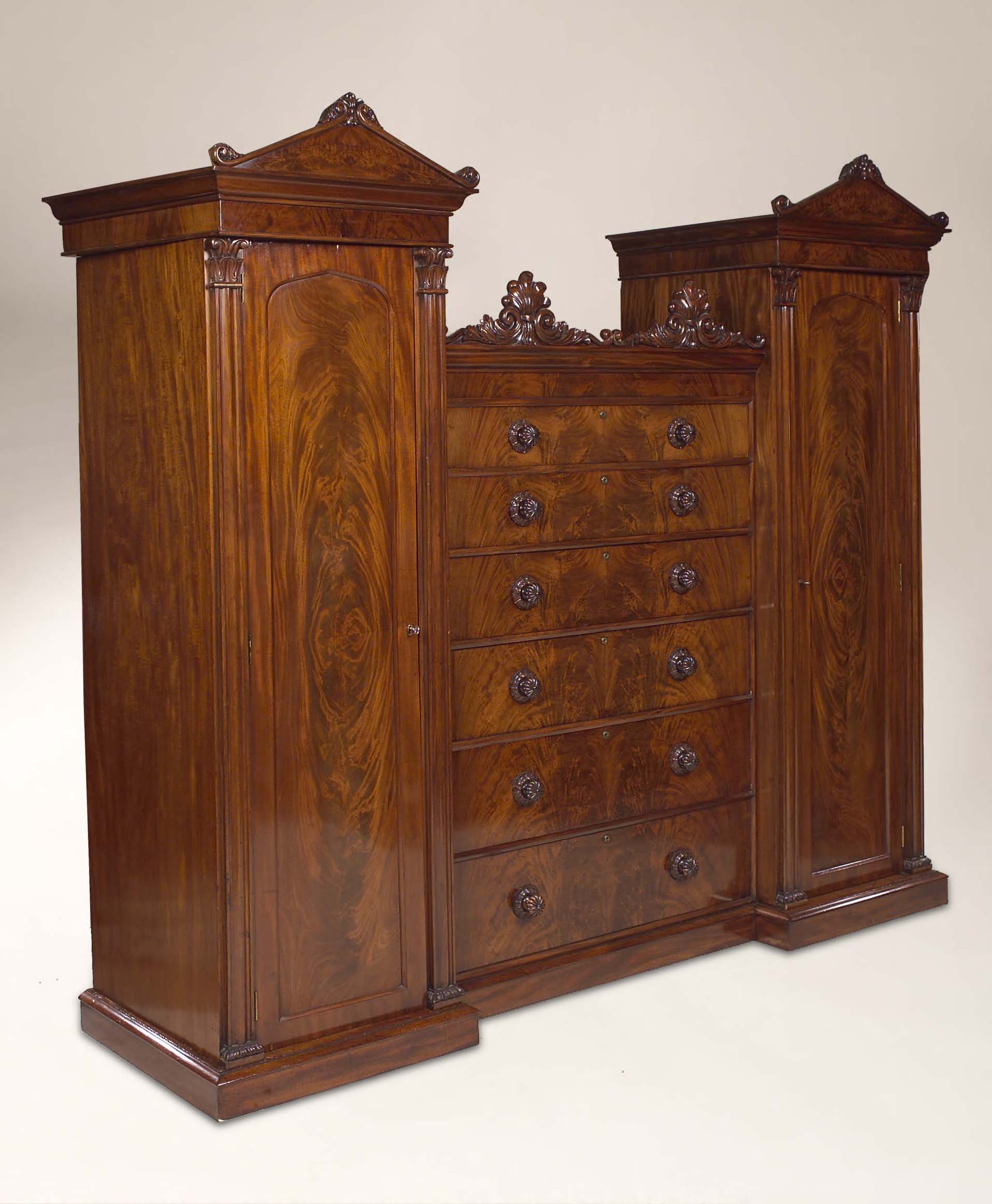 A William IV mahogany reverse breakfront wardrobe,