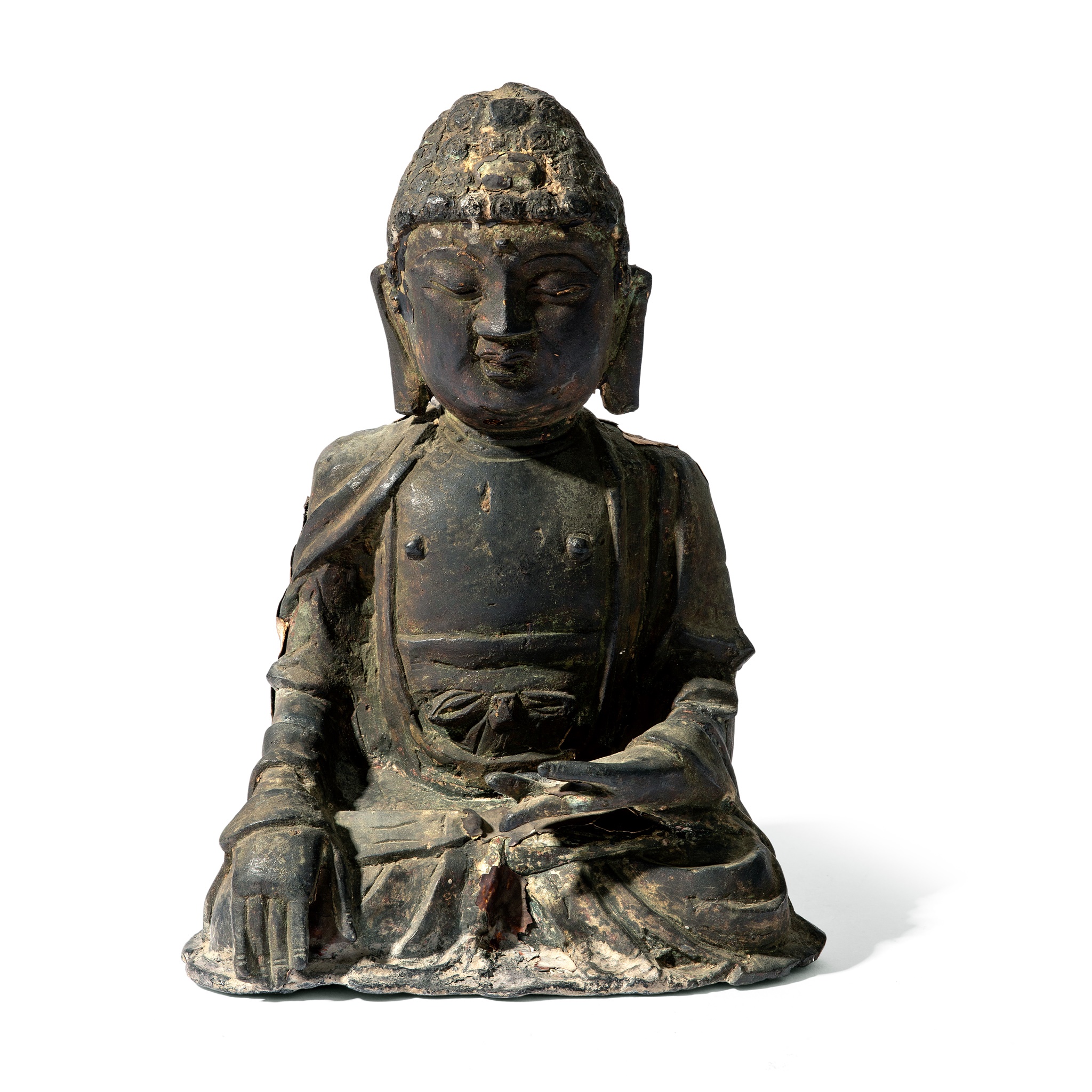 LACQUERED BRONZE FIGURE OF A SEATED BUDDHA