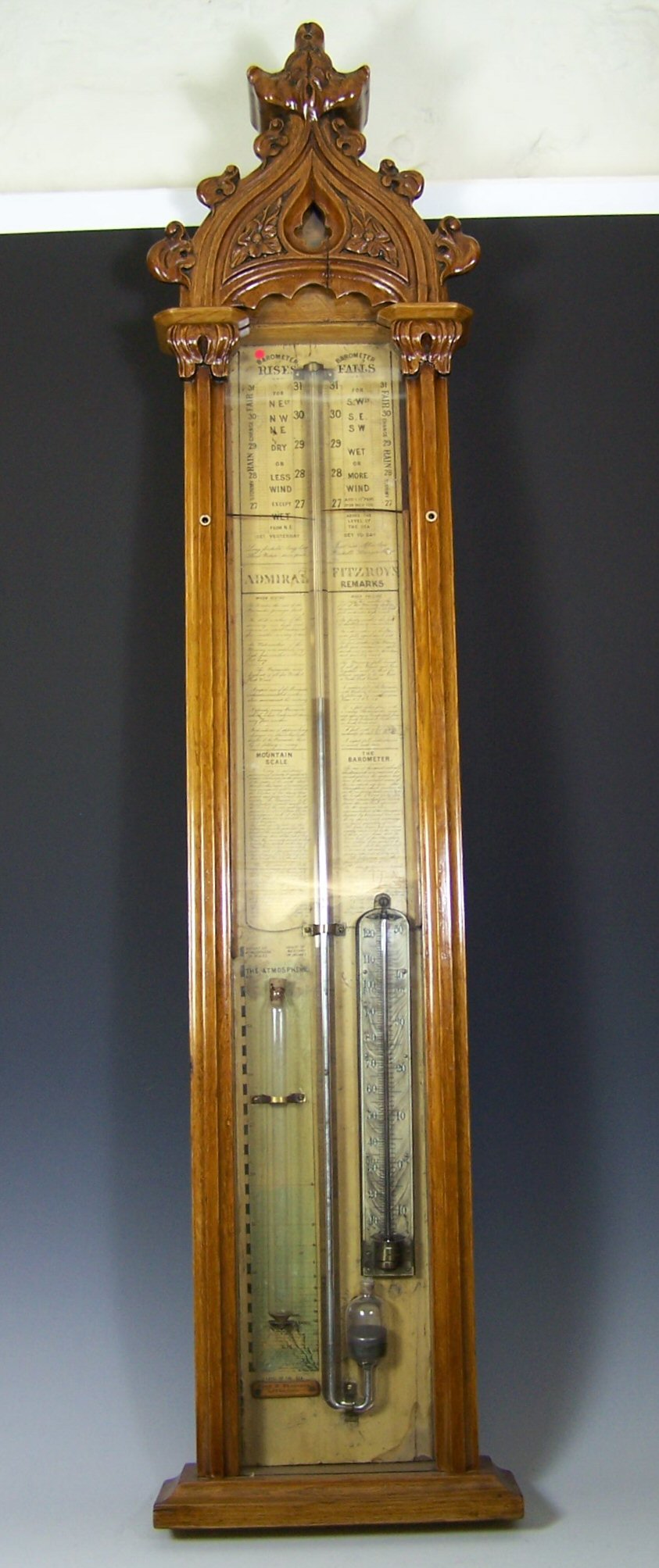 A Victorian oak 'Admiral Fitzroy's' barometer,
