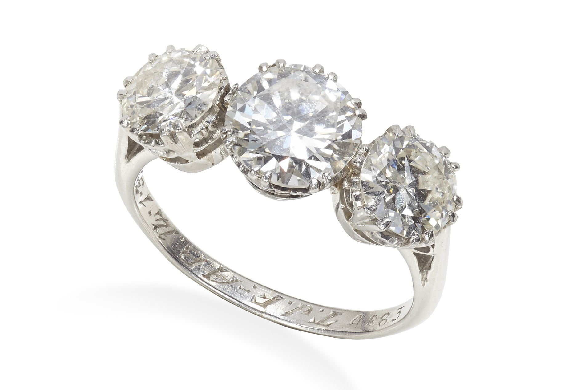 An early 20th century three stone diamond ring