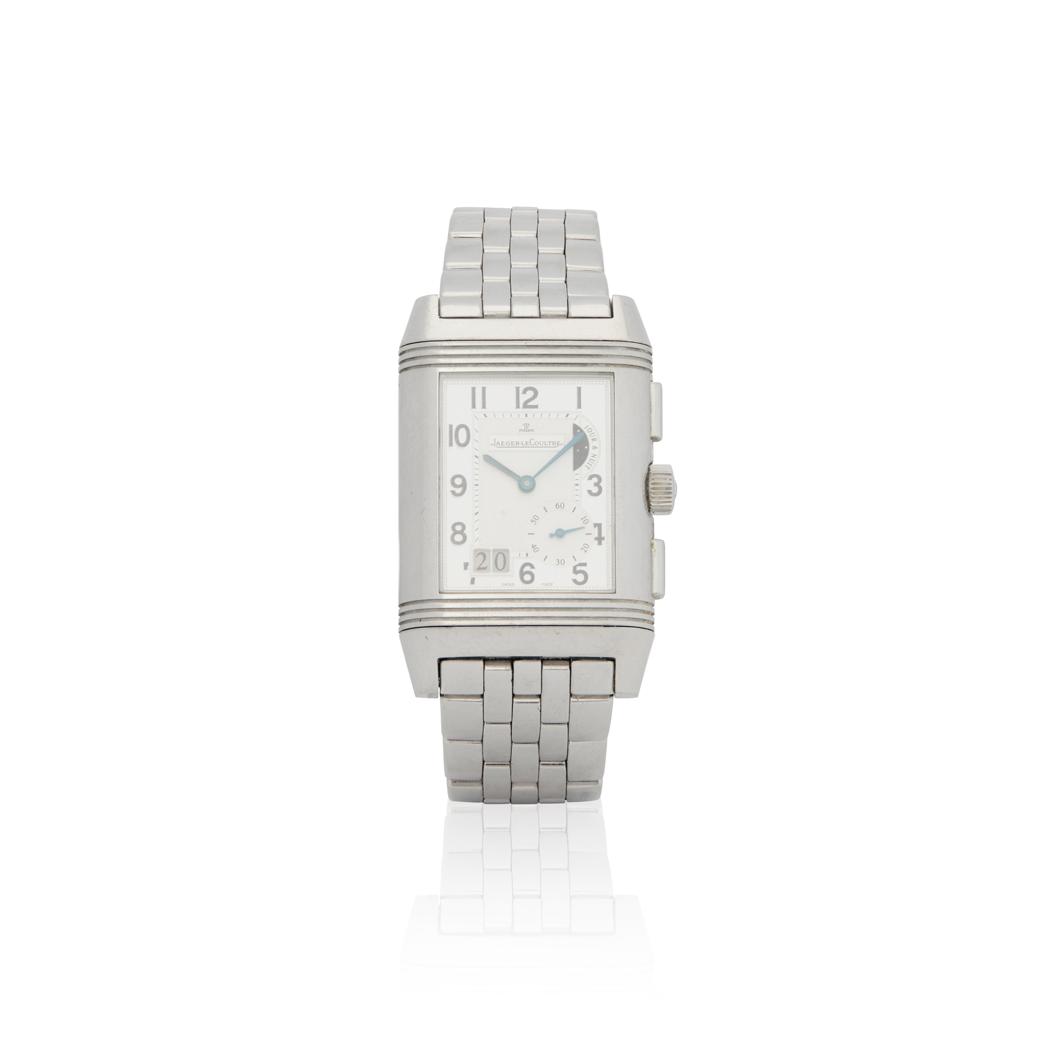 Jaeger LeCoultre. A stainless steel mechanical dual-dial, dual-time reversible wristwatch