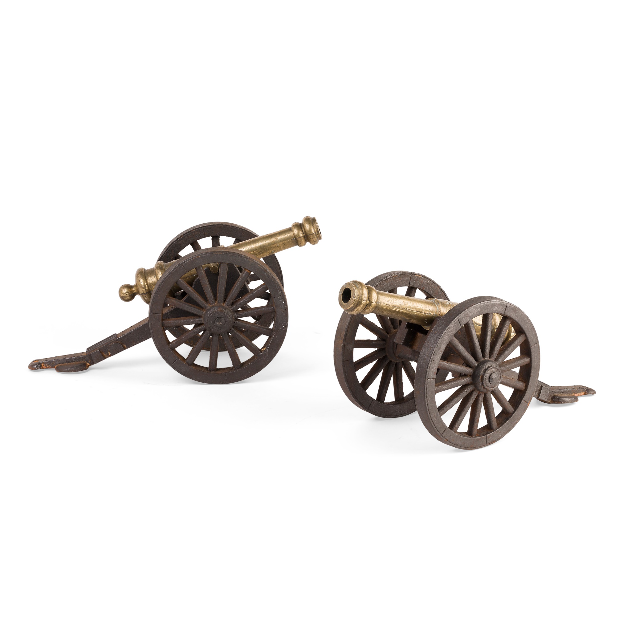 PAIR OF BRASS AND IRON SIGNAL CANNONS