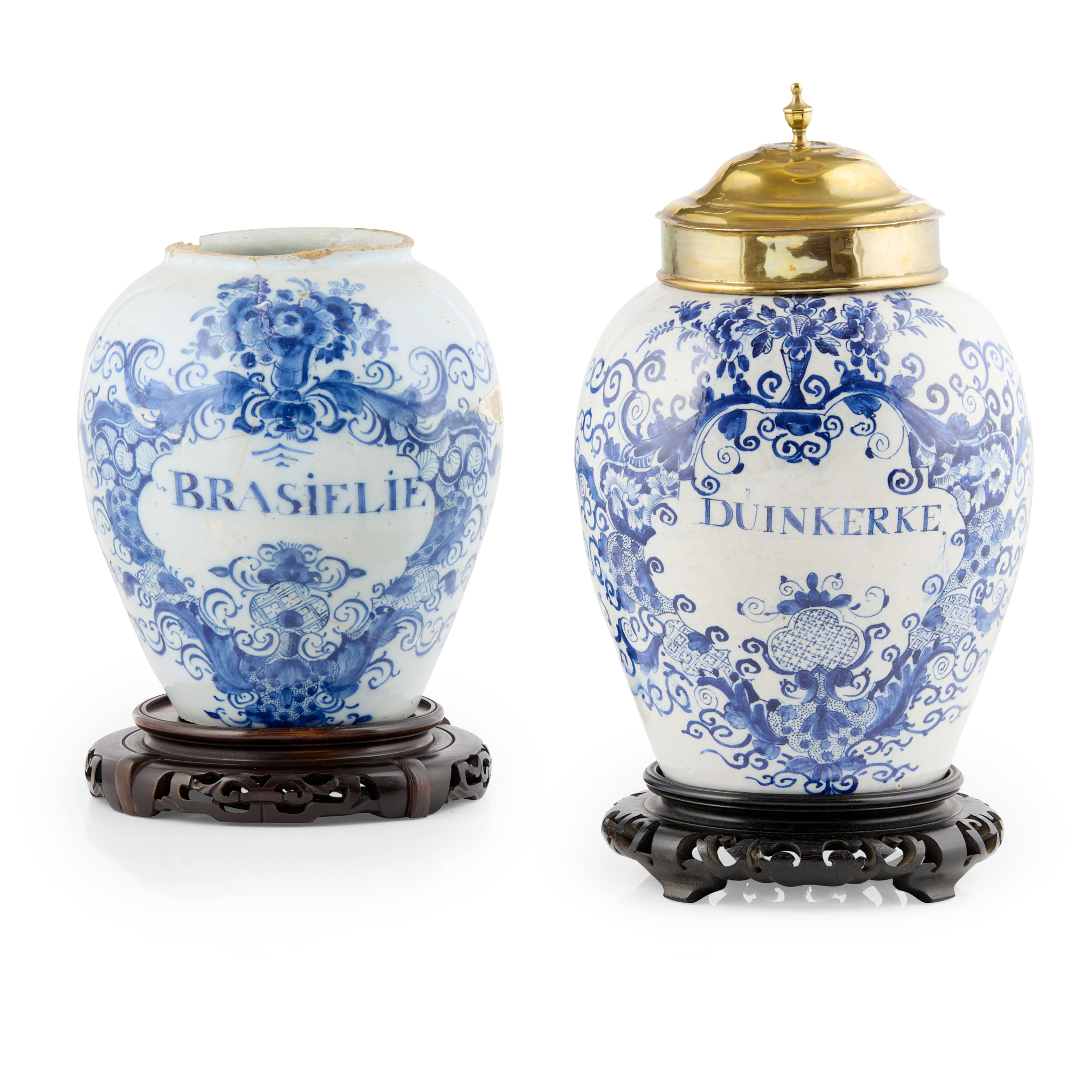 TWO DUTCH DELFT TOBACCO JARS