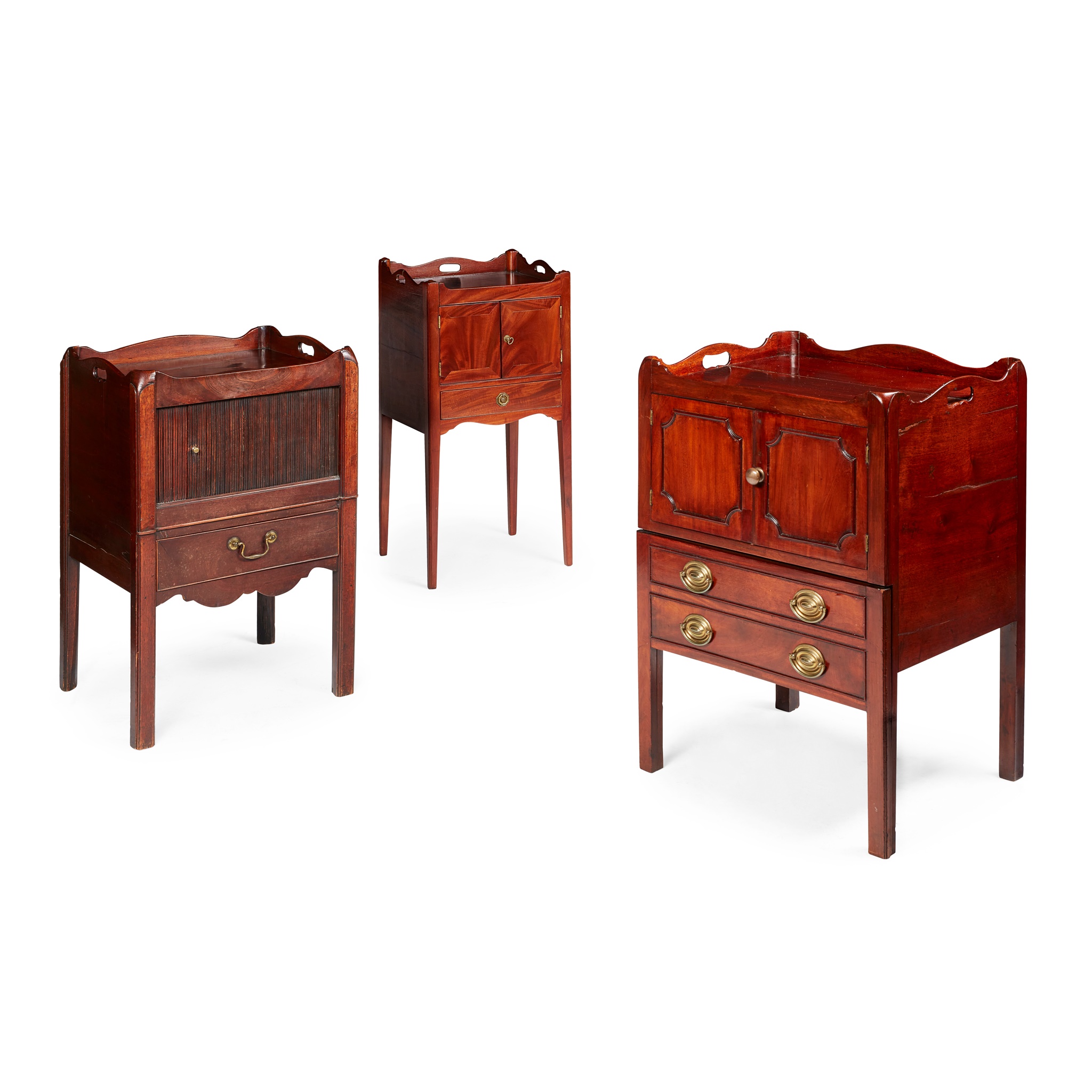THREE GEORGIAN MAHOGANY TRAY-TOP BEDSIDE COMMODES