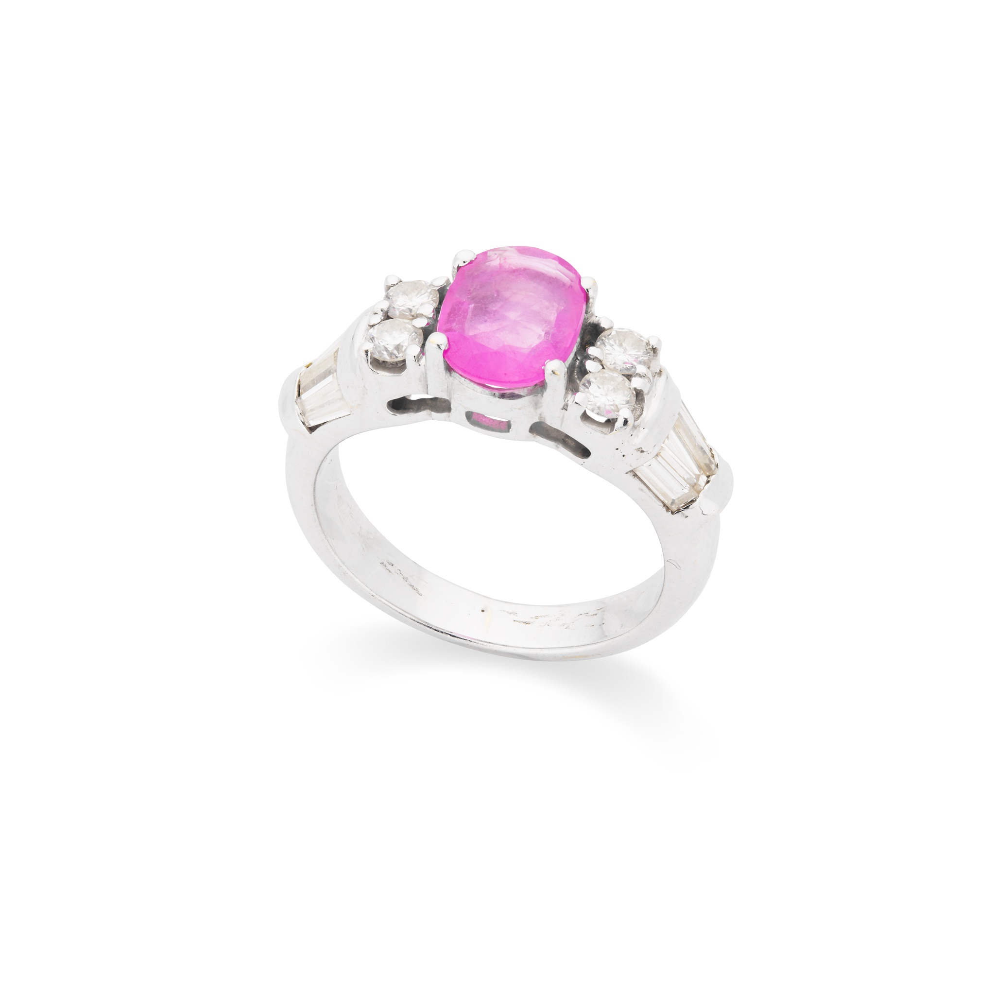 A pink sapphire and diamond ring
