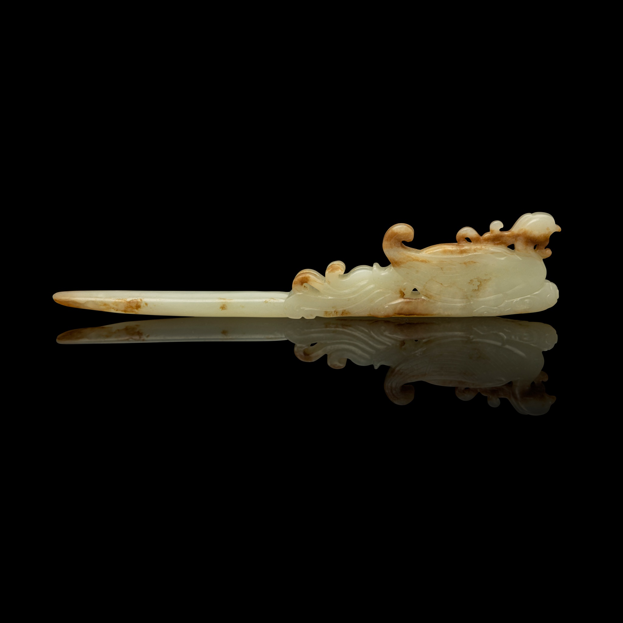 WHITE JADE WITH RUSSET SKIN 'PHOENIX' HAIRPIN