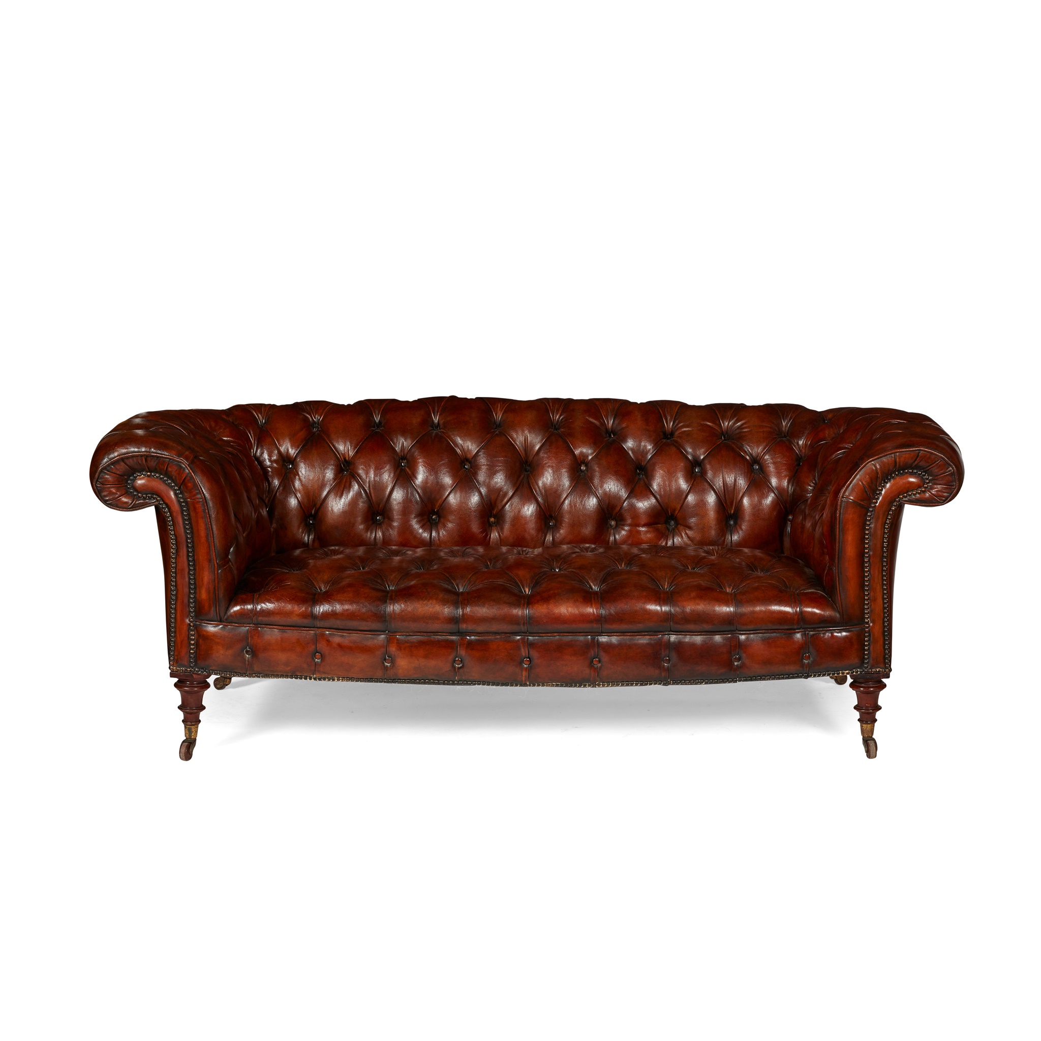 EDWARDIAN BROWN LEATHER BUTTON-UPHOLSTERED CHESTERFIELD SOFA