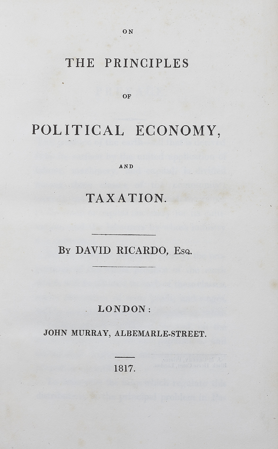 Ricardo, David. SALEROOM NOTICE: NO SEPARATE ERRATA LEAF IN THIS ISSUE