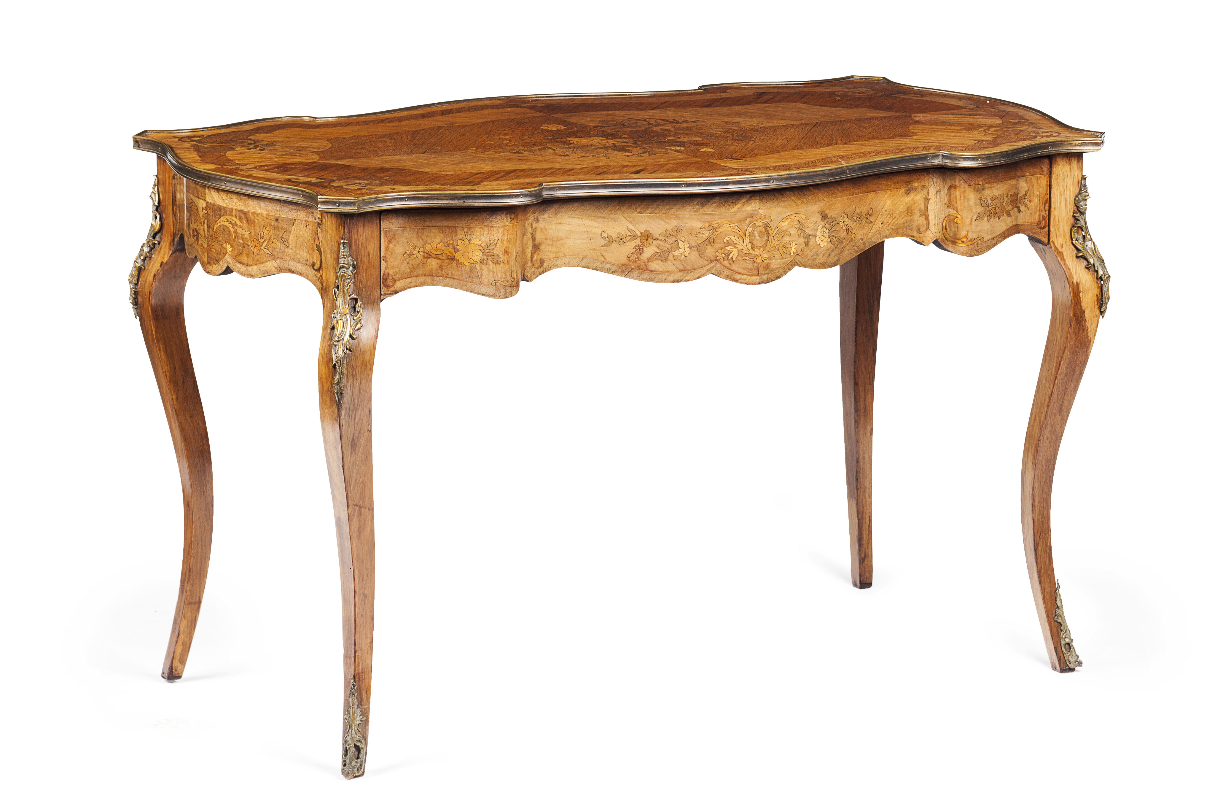 LOUIS XV STYLE KINGWOOD, MARQUETRY AND GILT METAL MOUNTED CENTRE TABLE
