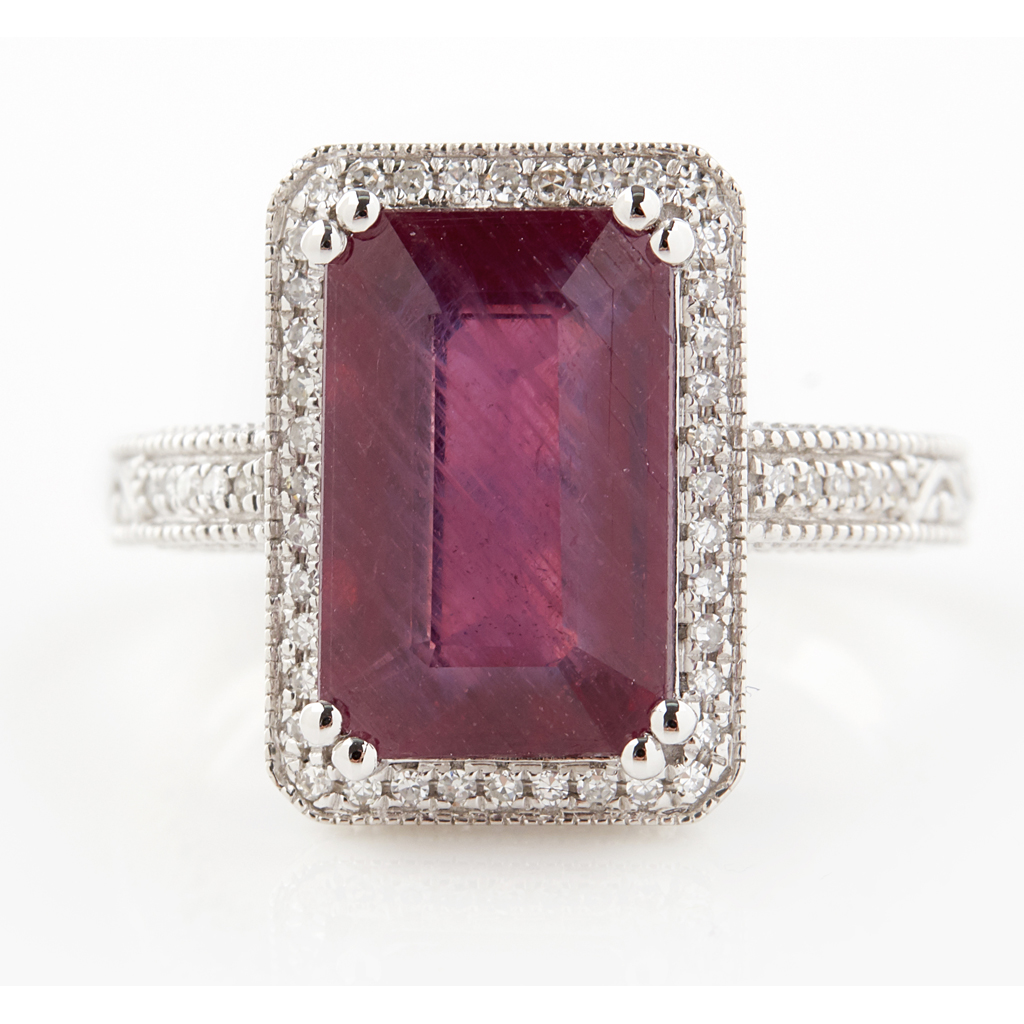 A ruby and diamond set ring