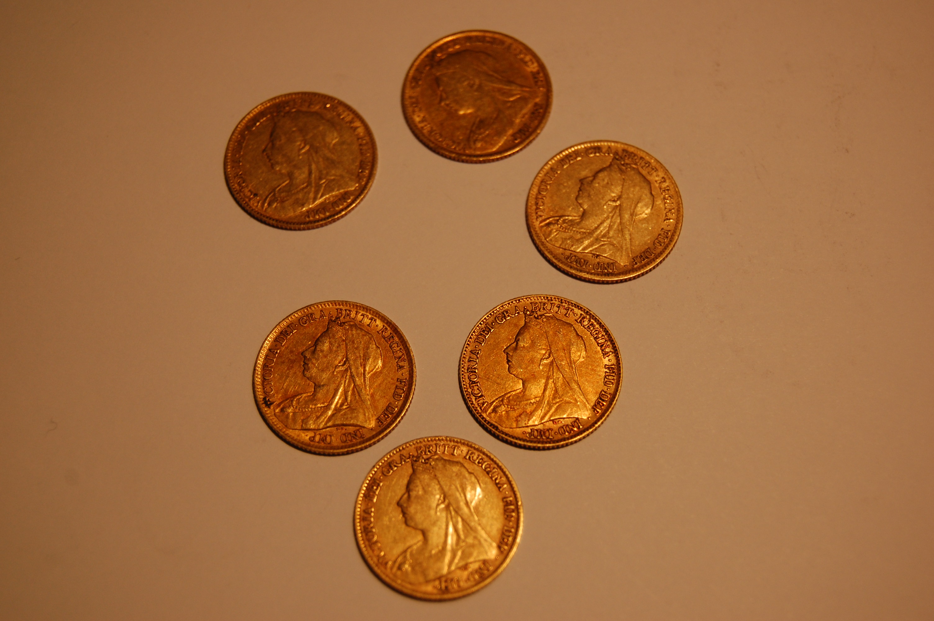 A group of old head Victorian half sovereigns