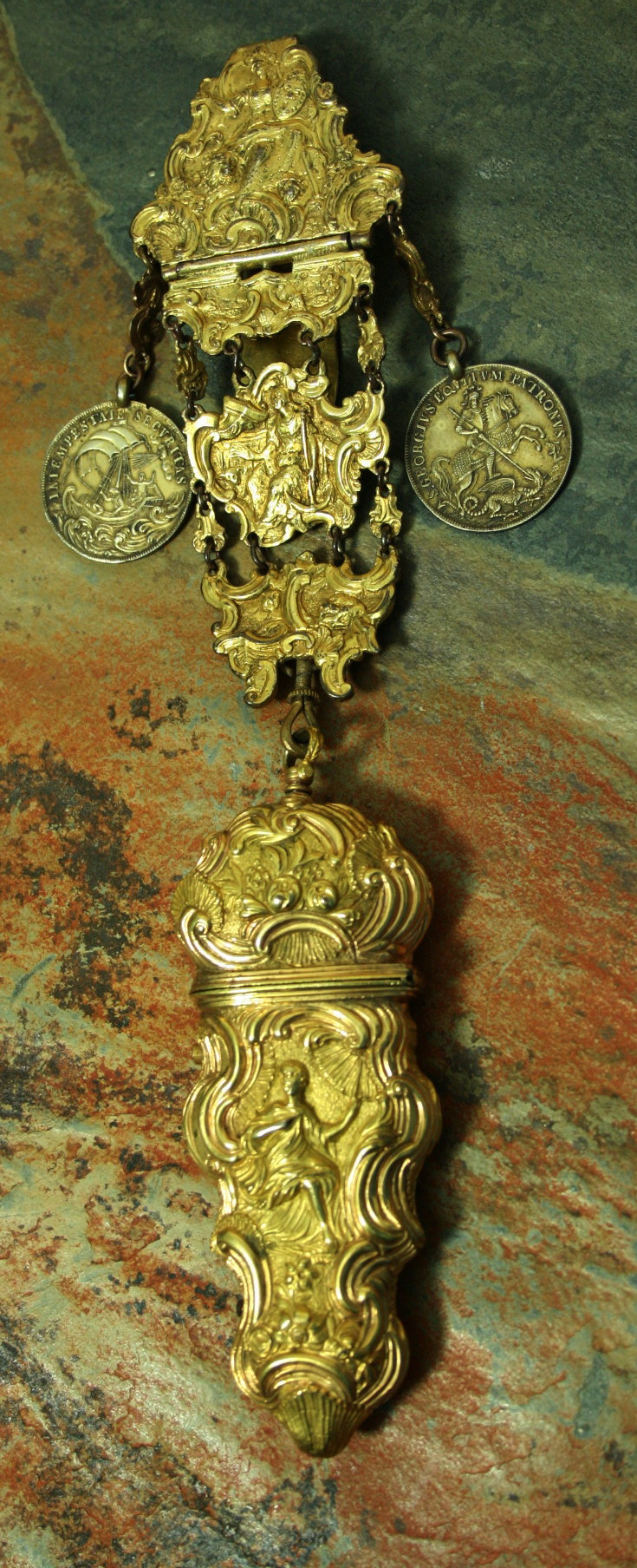 A Victorian gilt metal chatelaine