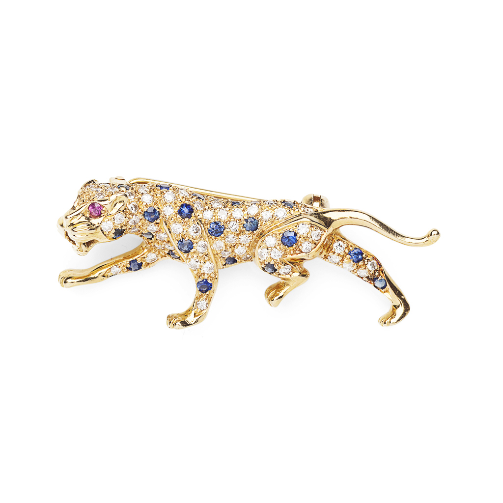An 18ct gold mounted multi-gem set prowling leopard brooch