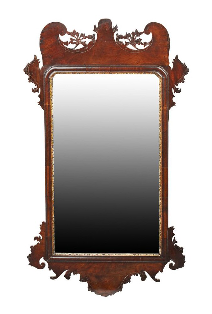 GEORGE III MAHOGANY FRETWORK WALL MIRROR