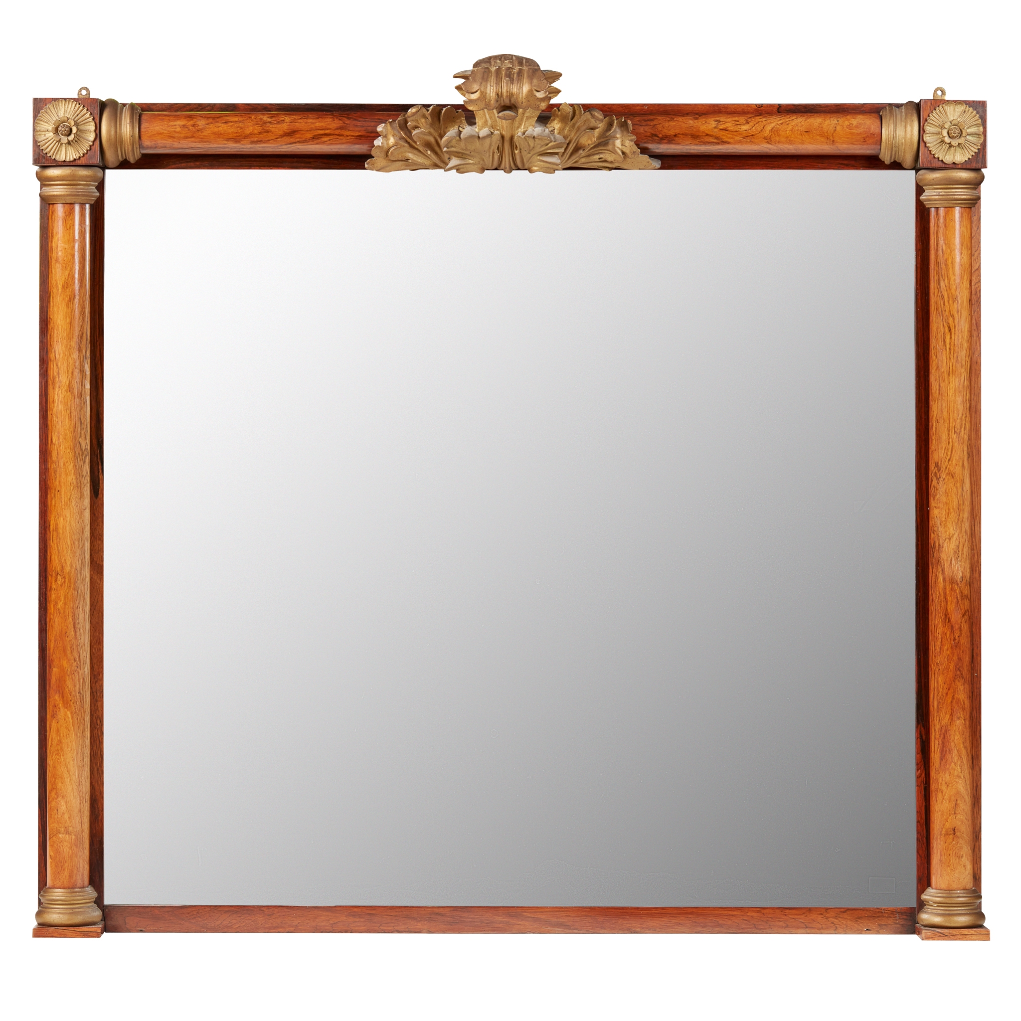 REGENCY MAHOGANY AND GILTWOOD OVERMANTEL MIRROR