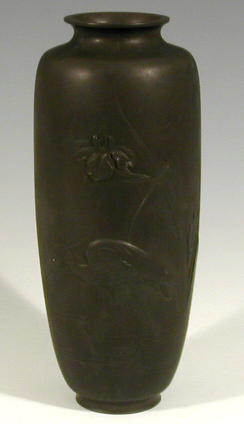 A Japanese bronze ovoid vase, Meiji period,