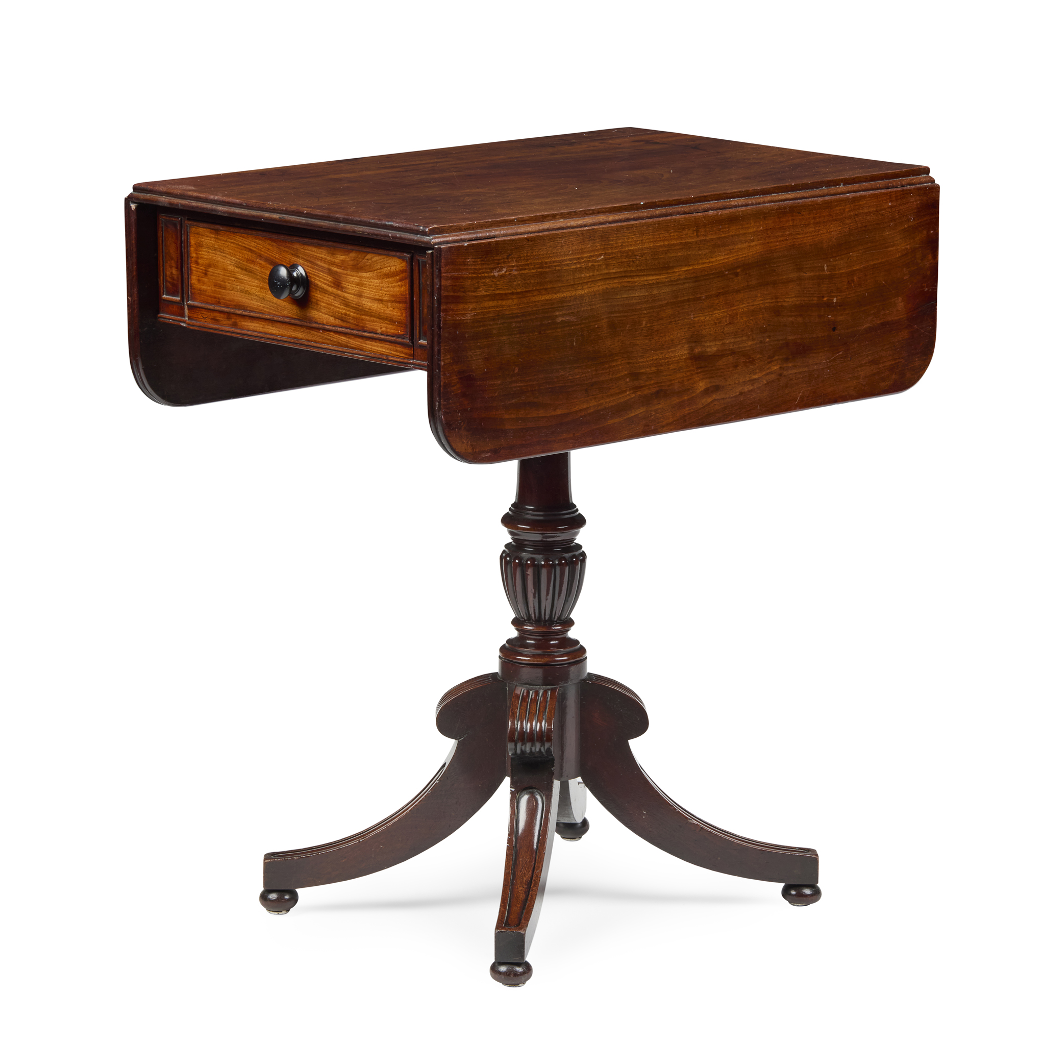 LATE REGENCY MAHOGANY PEDESTAL PEMBROKE TABLE