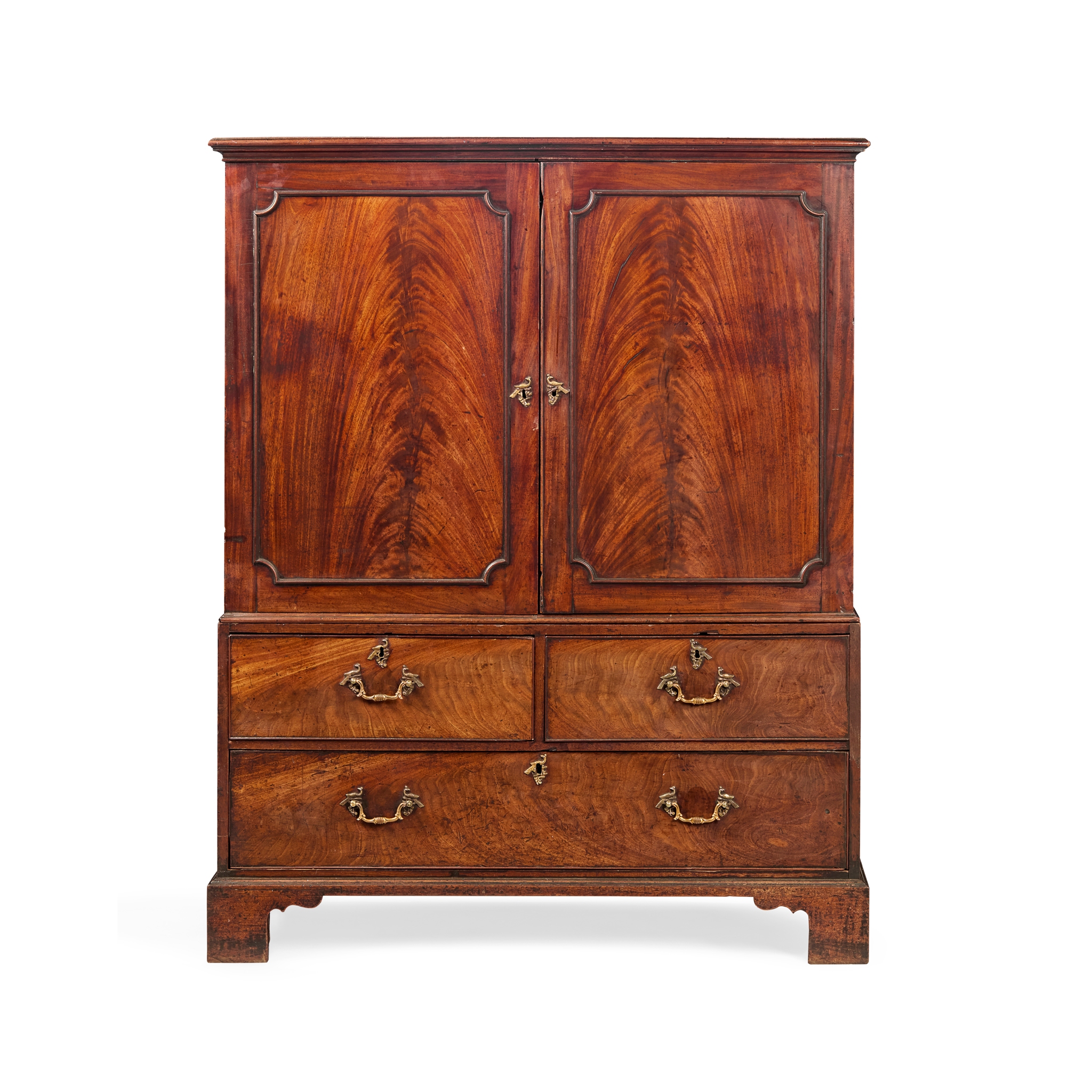 GEORGE III MAHOGANY PRESS CUPBOARD, IN THE MANNER OF THOMAS CHIPPENDALE
