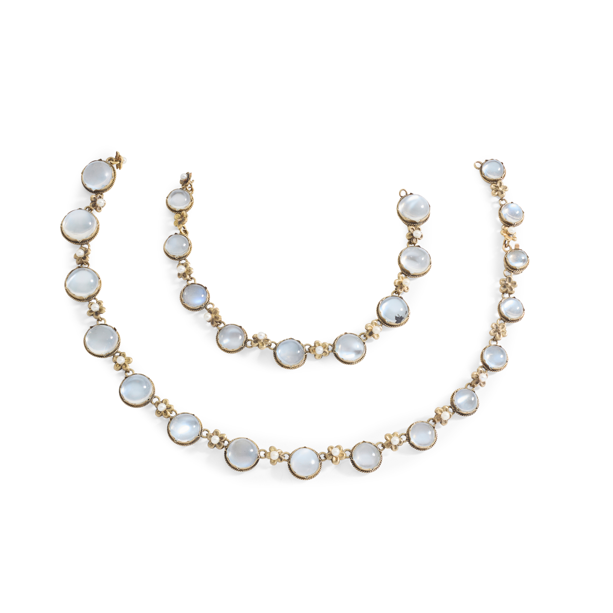 An early 20th century moonstone and seed pearl necklace