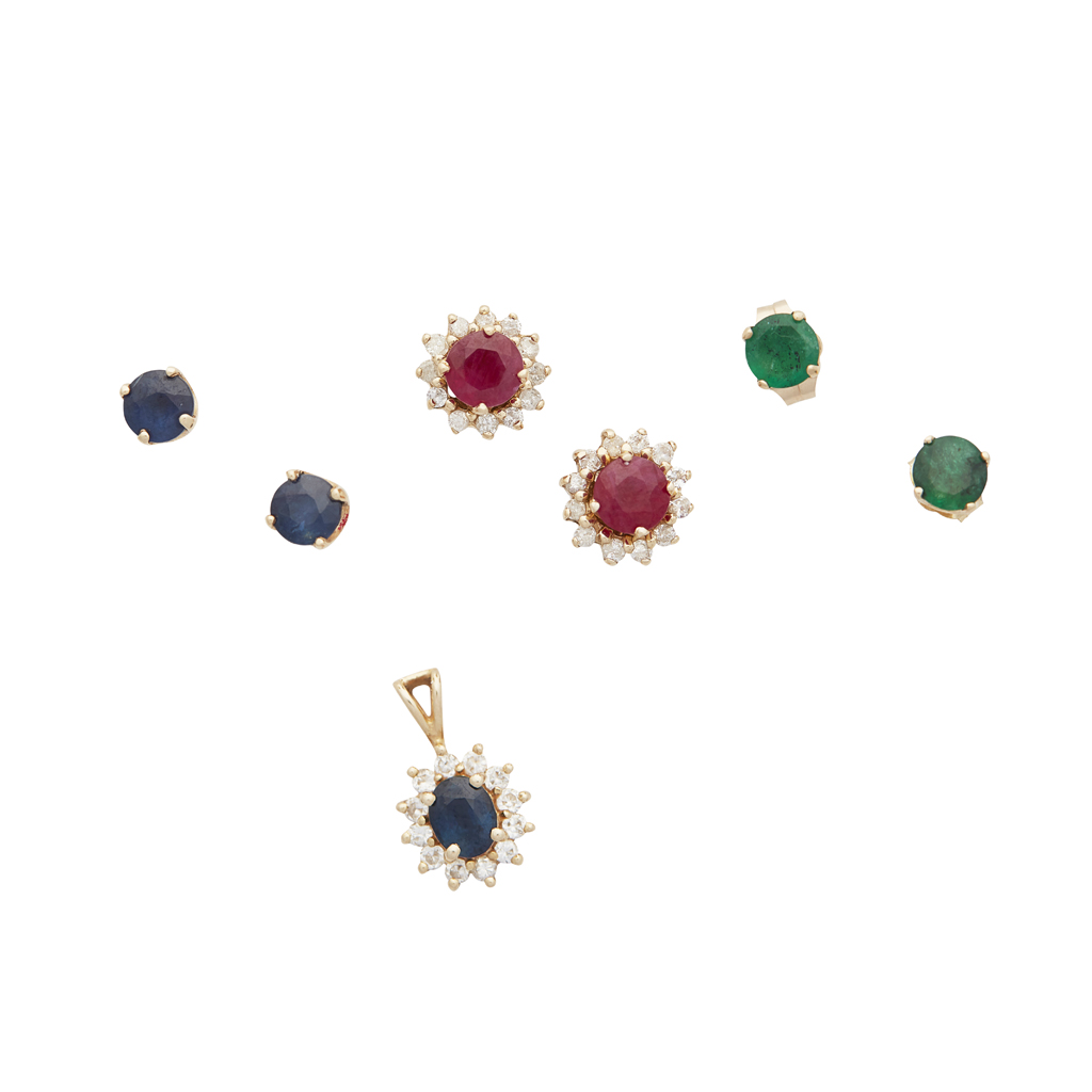 A collection of gem set earrings