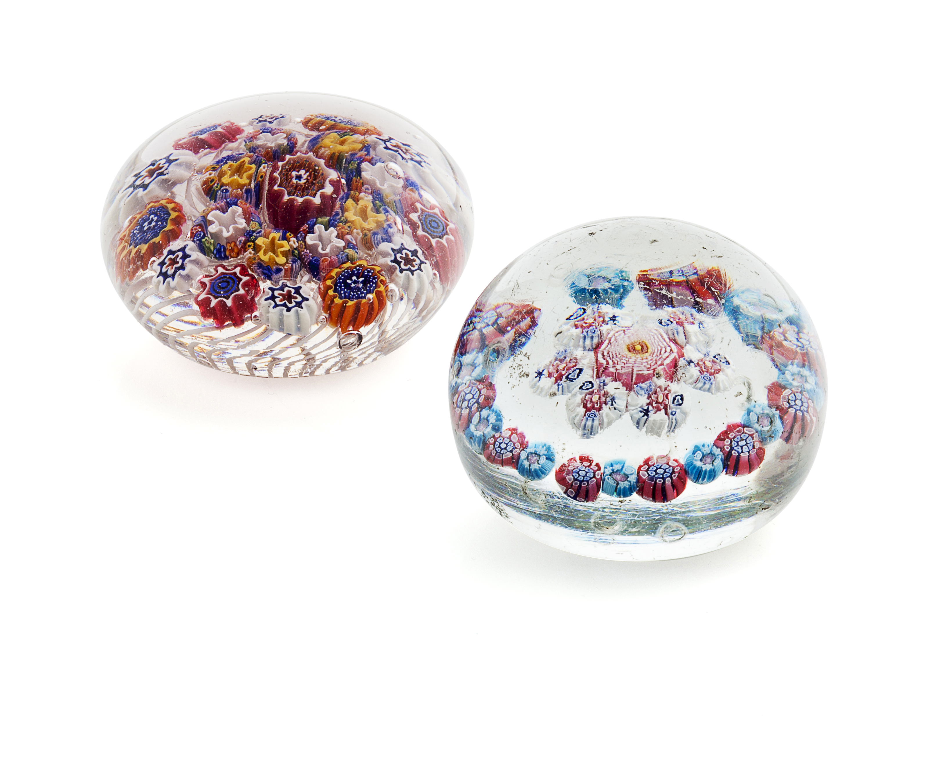 TWO SMALL ANTIQUE GLASS PAPERWEIGHTS