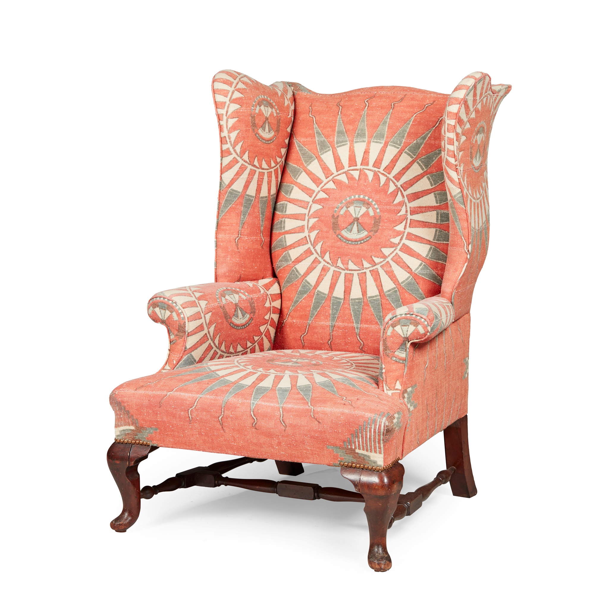 GEORGE II MAHOGANY FRAMED WING ARMCHAIR