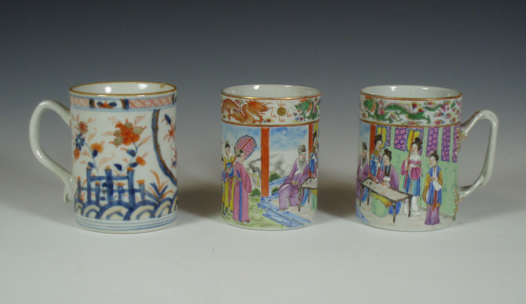 A pair of 19th century Chinese famille rose porcelain mugs