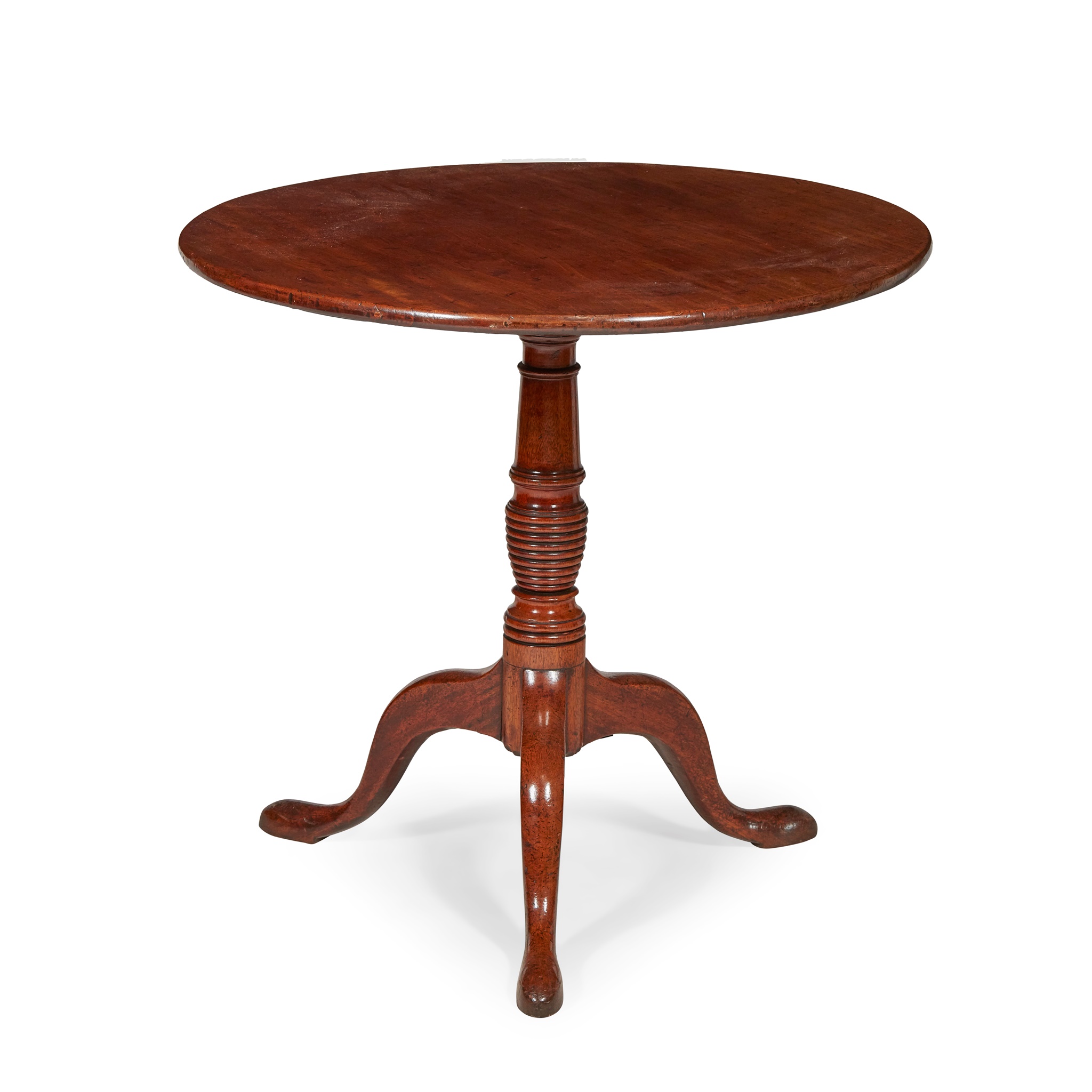 LATE GEORGE III MAHOGANY TRIPOD TEA TABLE