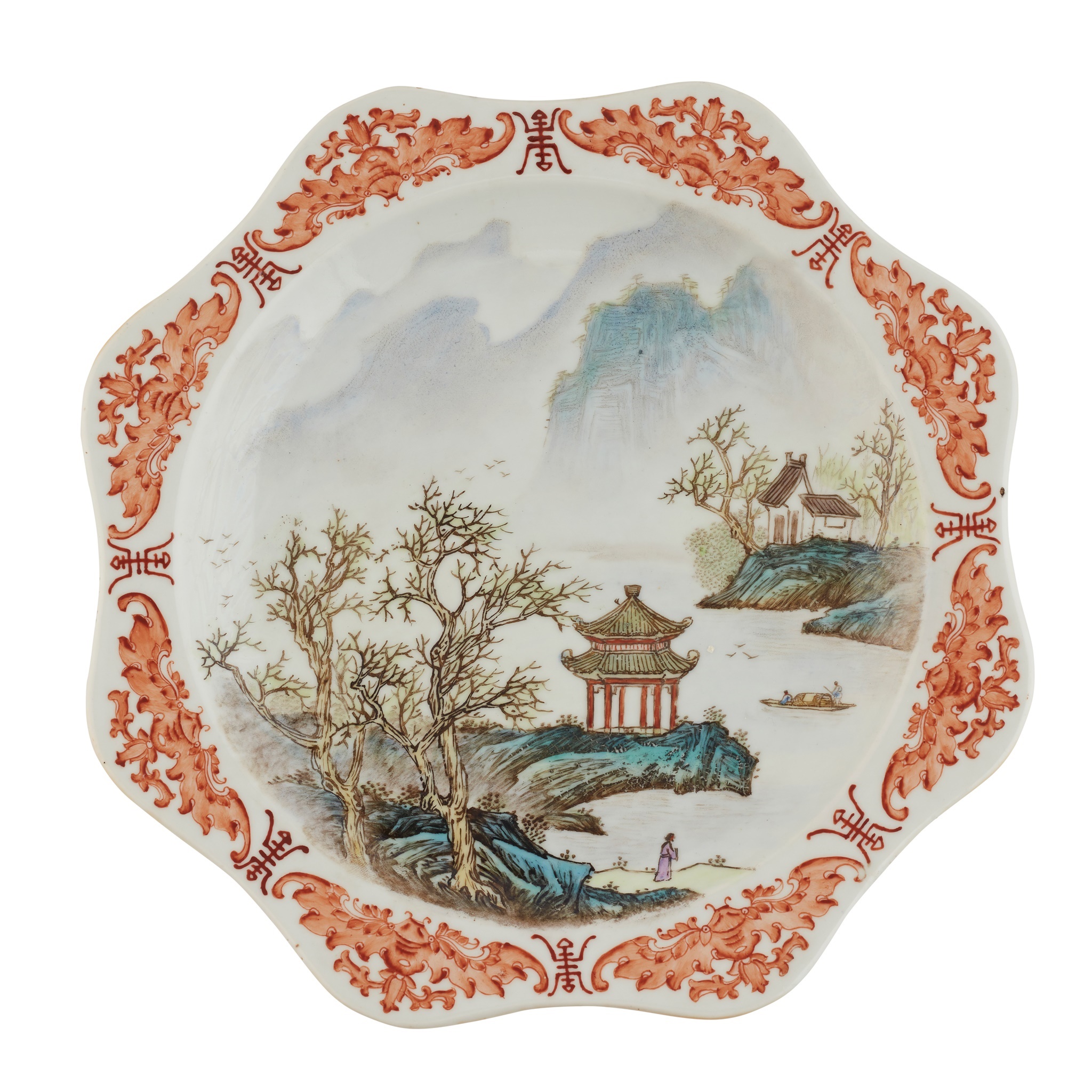 TWO FAMILLE ROSE 'LANDSCAPE' PLATES