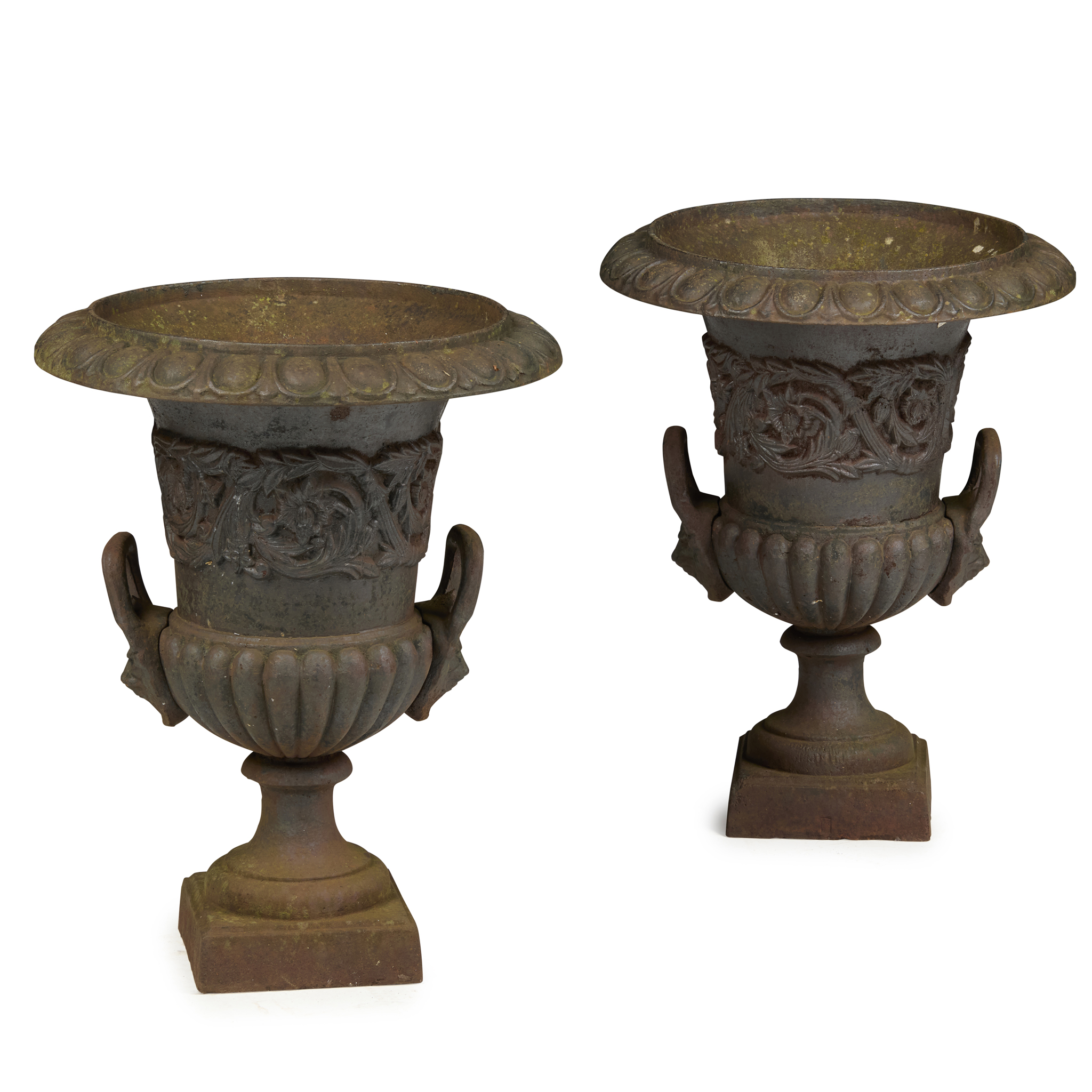 PAIR OF VICTORIAN CAST IRON URNS