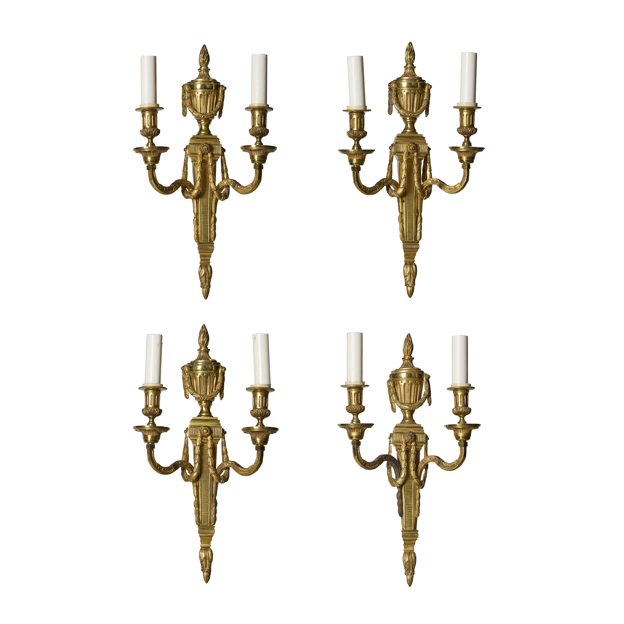 SET OF FOUR FRENCH GILT BRONZE WALL LIGHTS