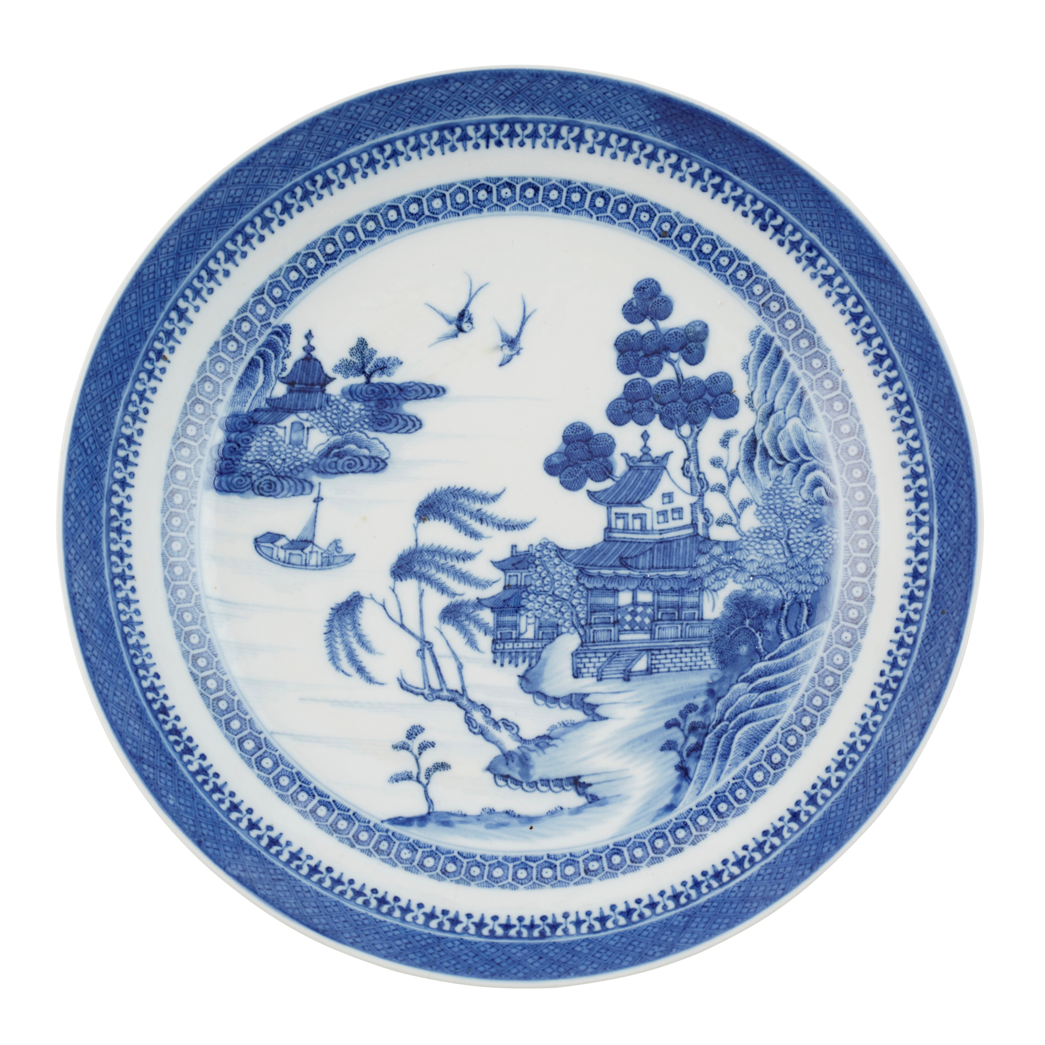 GROUP OF SEVEN CHINESE EXPORT BLUE AND WHITE PLATES