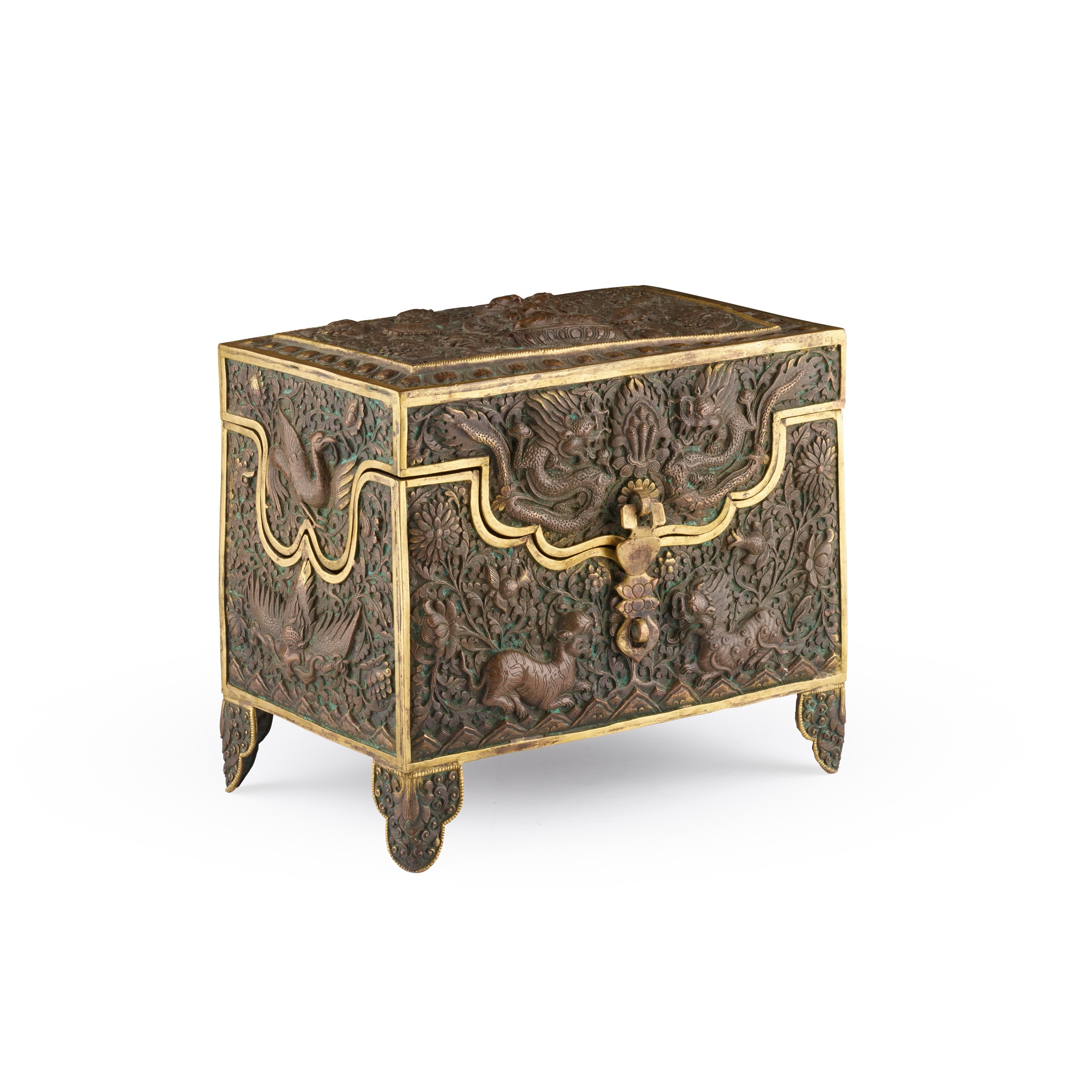 PARCEL-GILT COPPER-ALLOY REPOUSSÉ 'CHATURBHUJA LOKESHVARA' CASKET