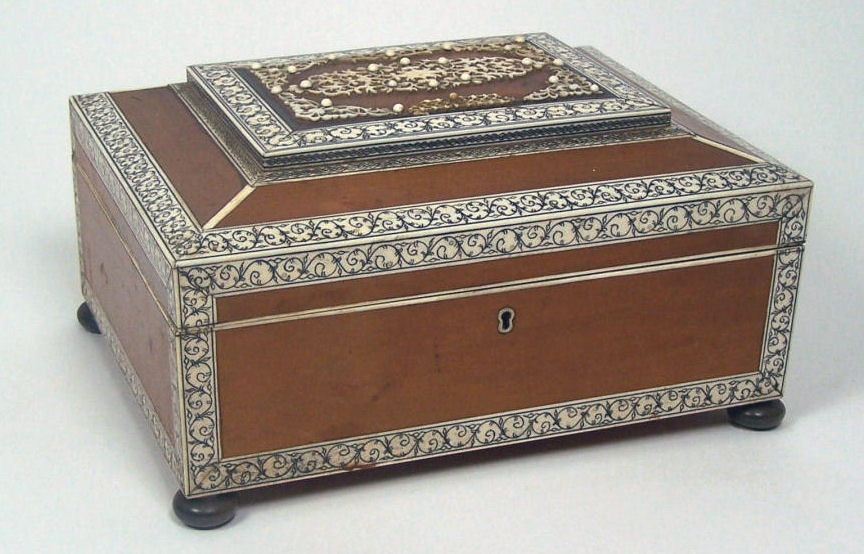 A 19th century Anglo-Indian ivory and sandalwood work box Probably Vizigapatam