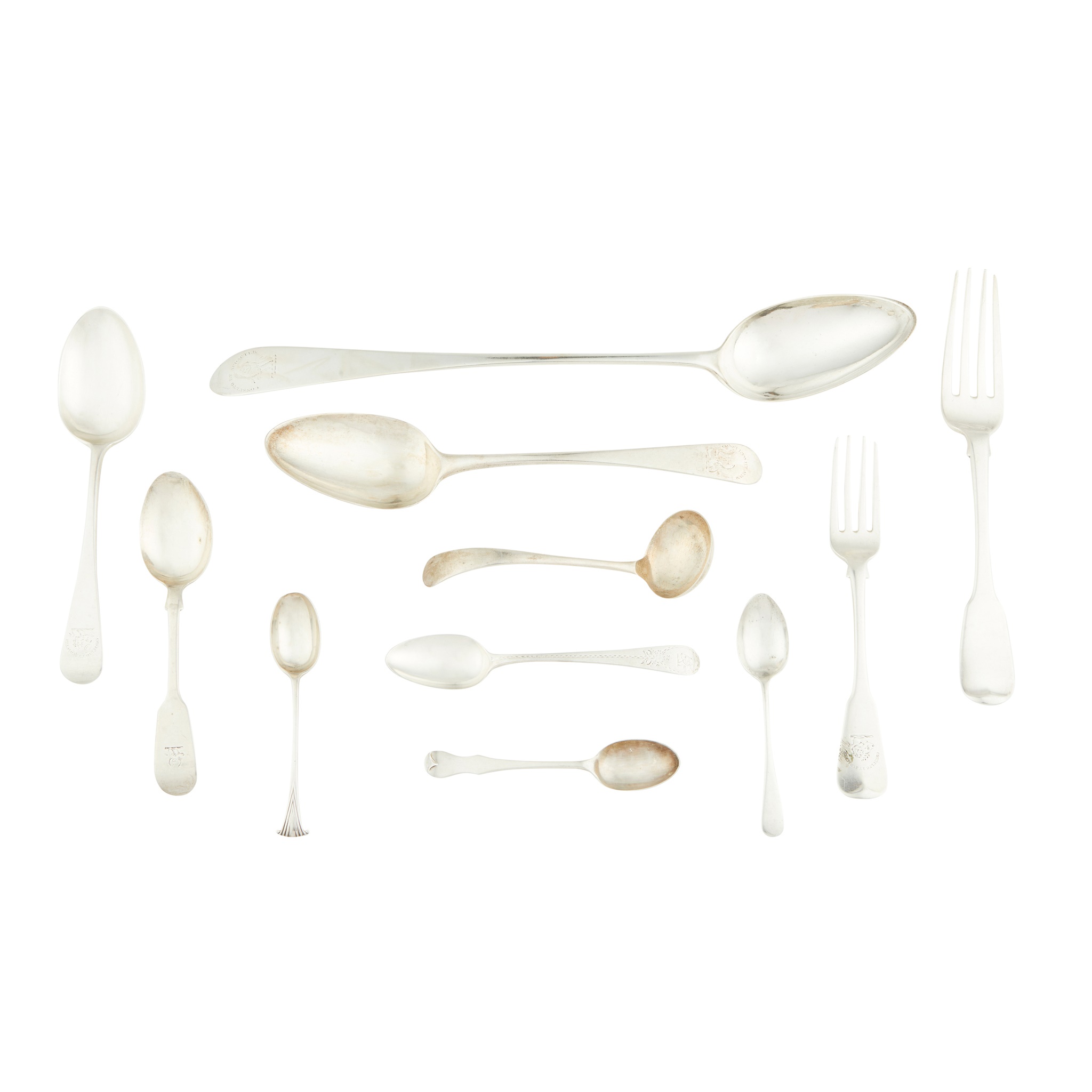 An assembled suite of flatware