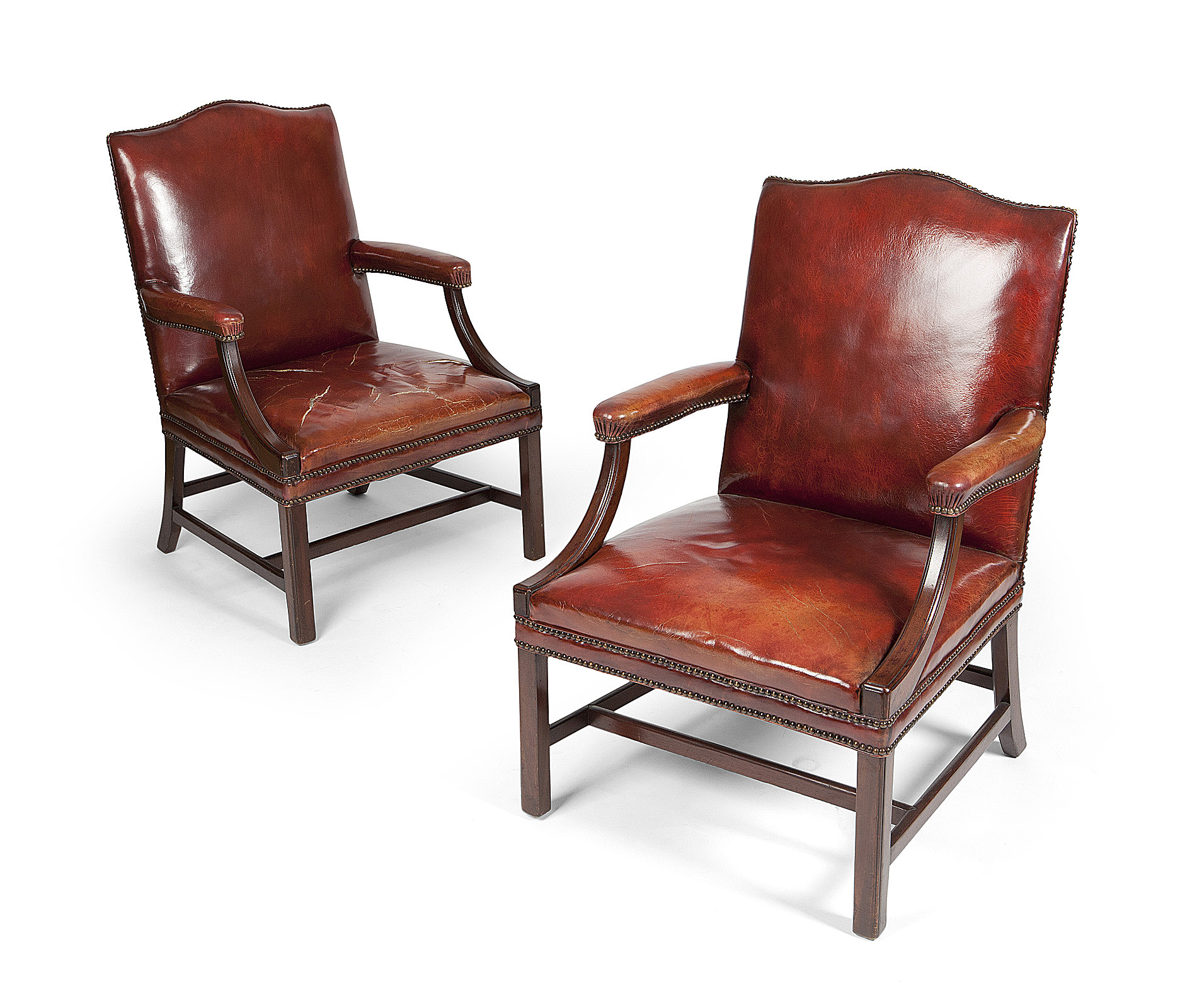 PAIR OF GEORGE III STYLE MAHOGANY AND LEATHER UPHOLSTERED ARMCHAIRS