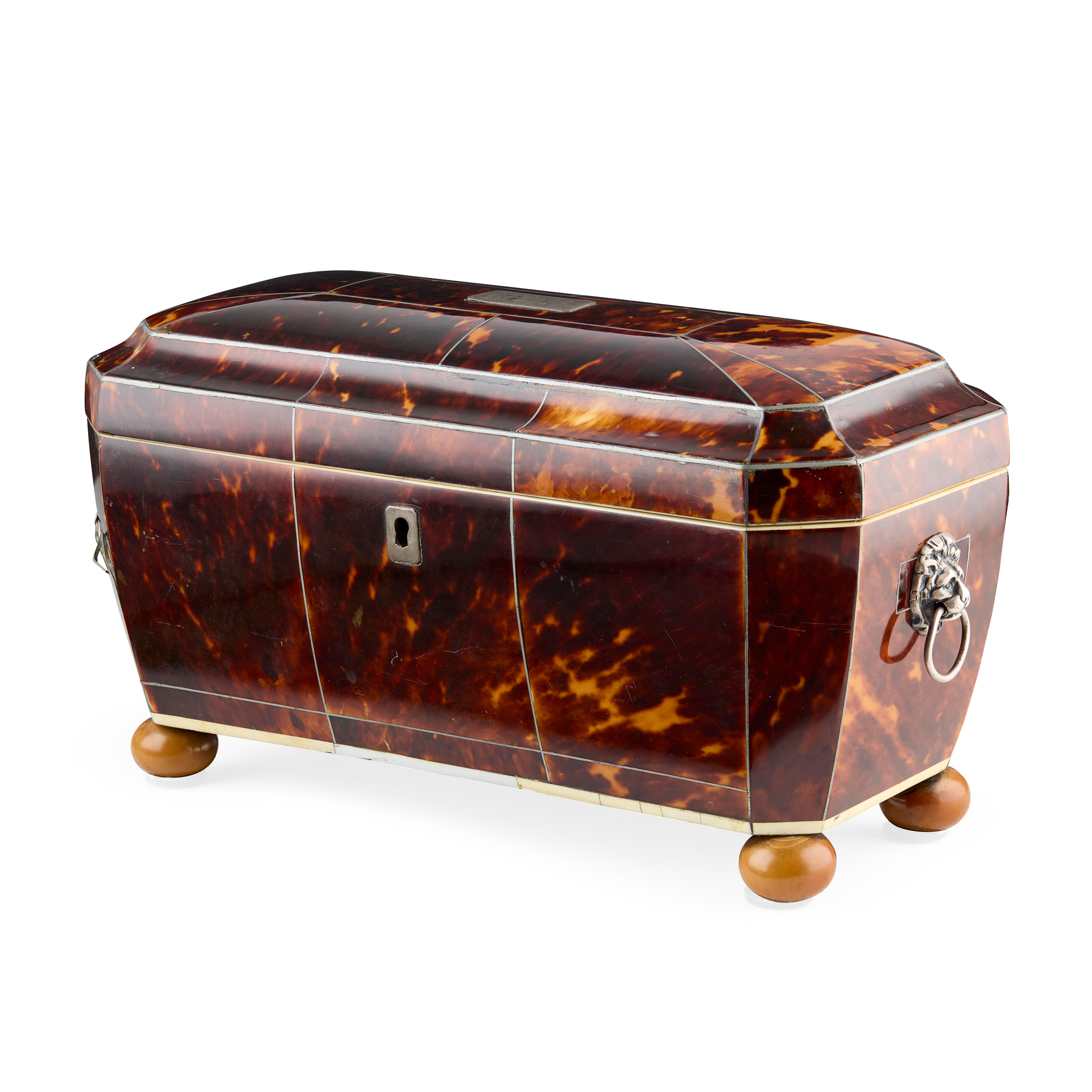 REGENCY TORTOISESHELL AND SILVER STRUNG TEA CADDY