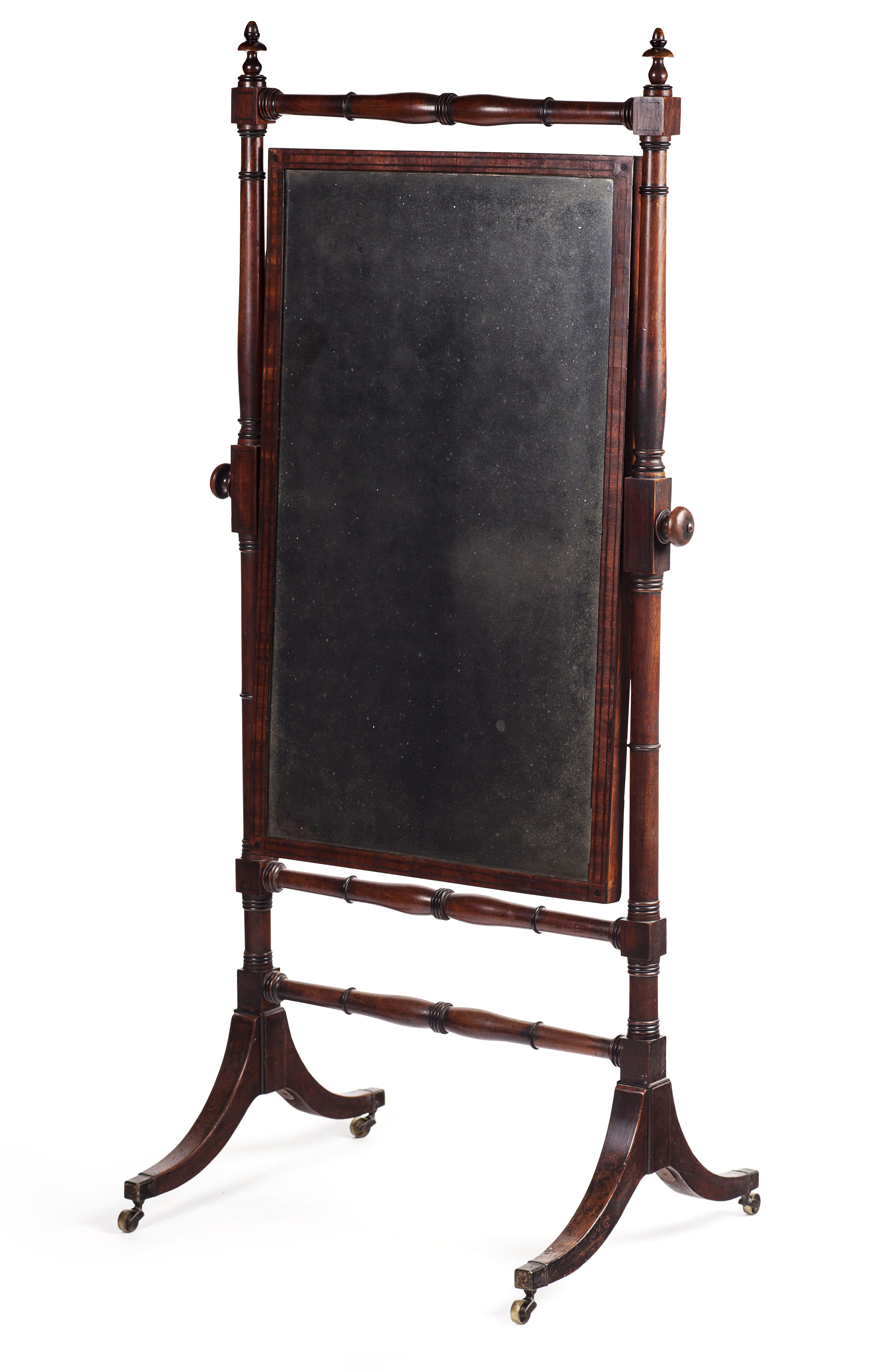 REGENCY MAHOGANY AND EBONY CHEVAL MIRROR