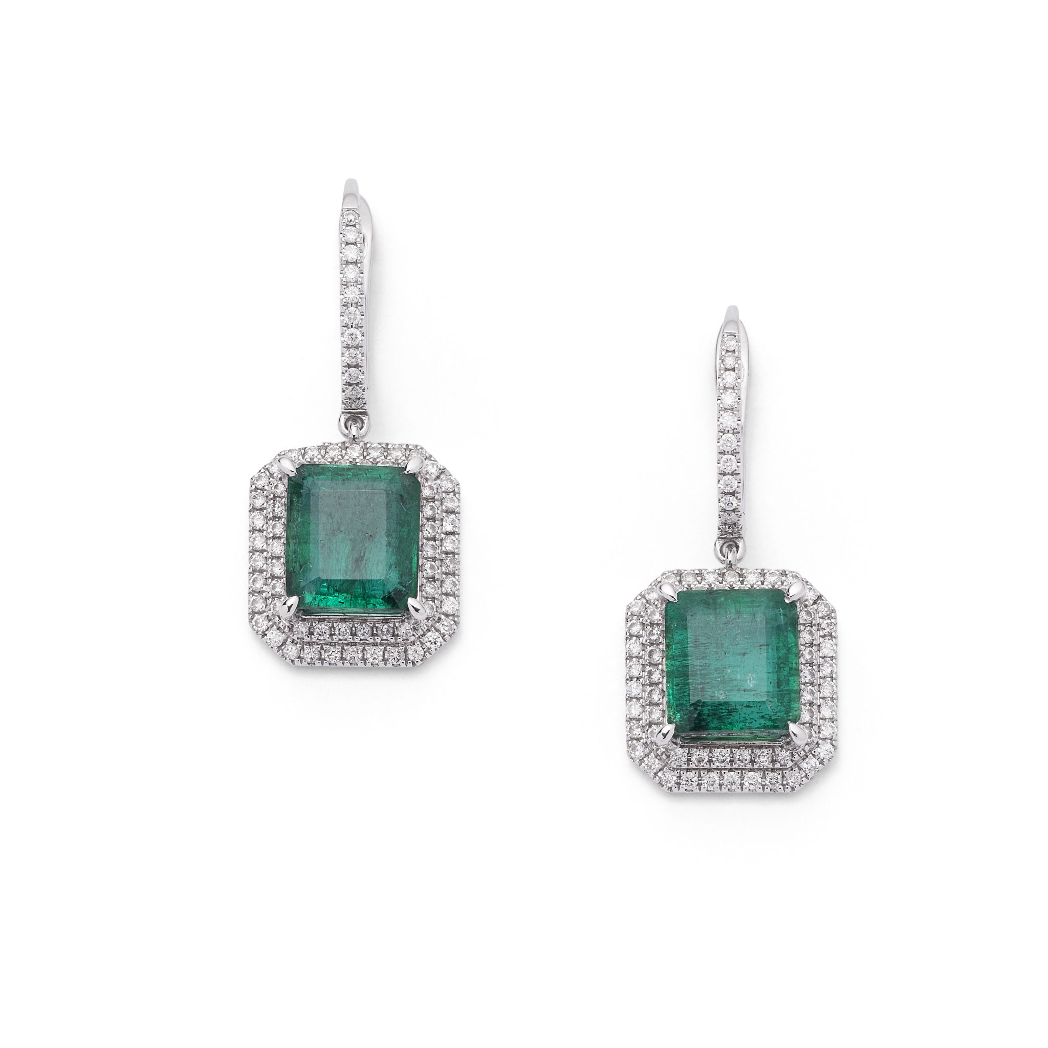 A pair of emerald and diamond earrings