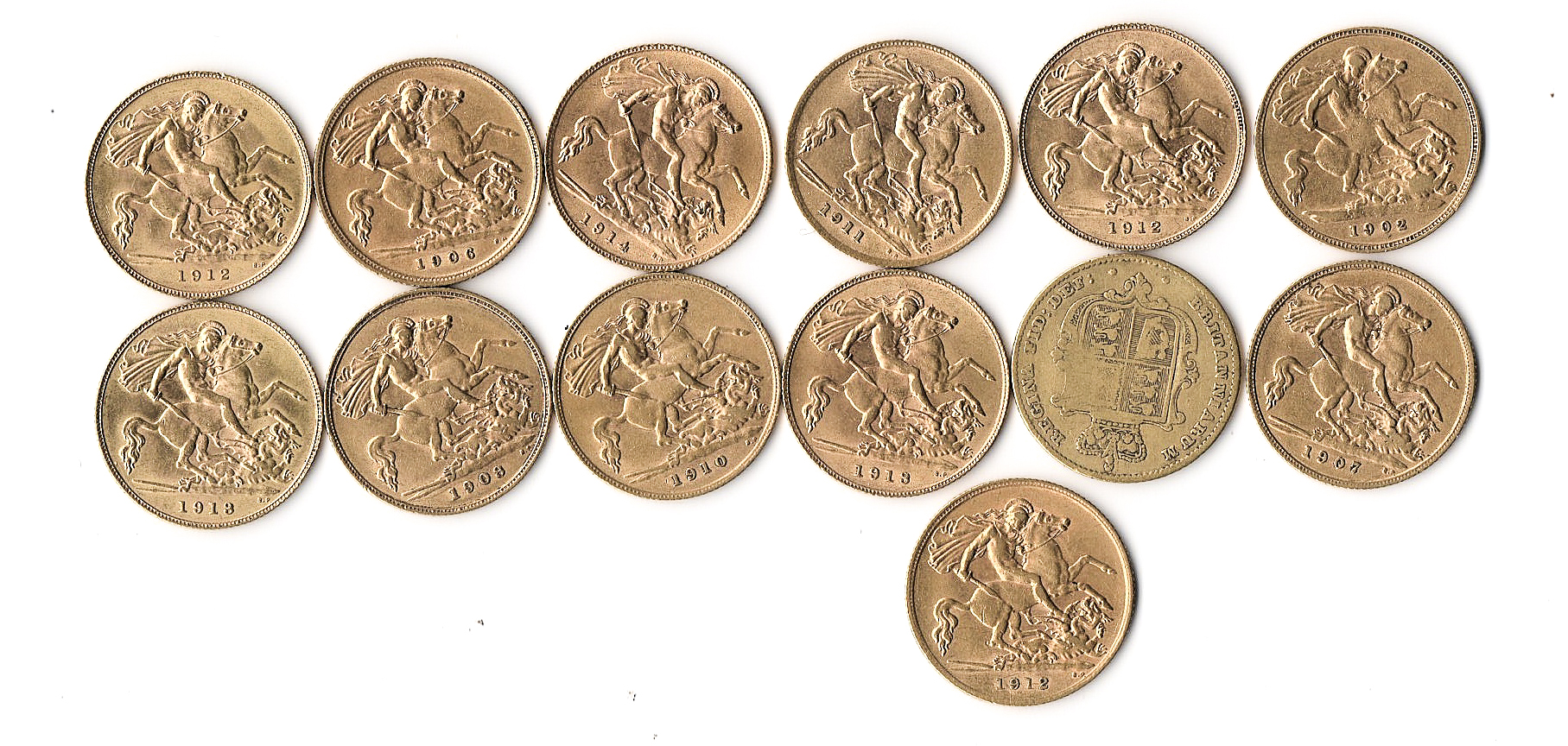 GB: A group of thirteen half sovereigns