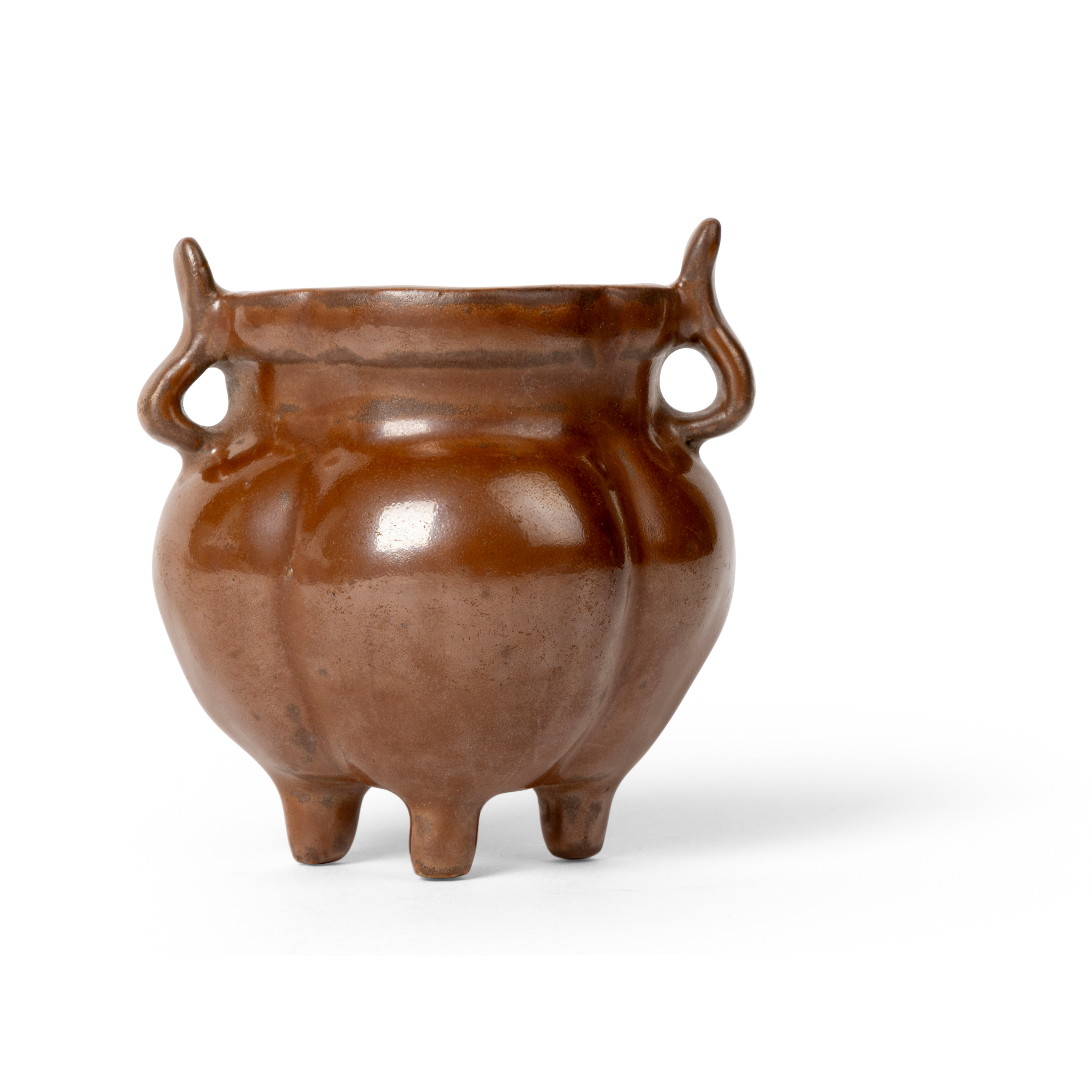 CHINESE BROWN-GLAZED 'TRIPOD CENSER' WALL VASE